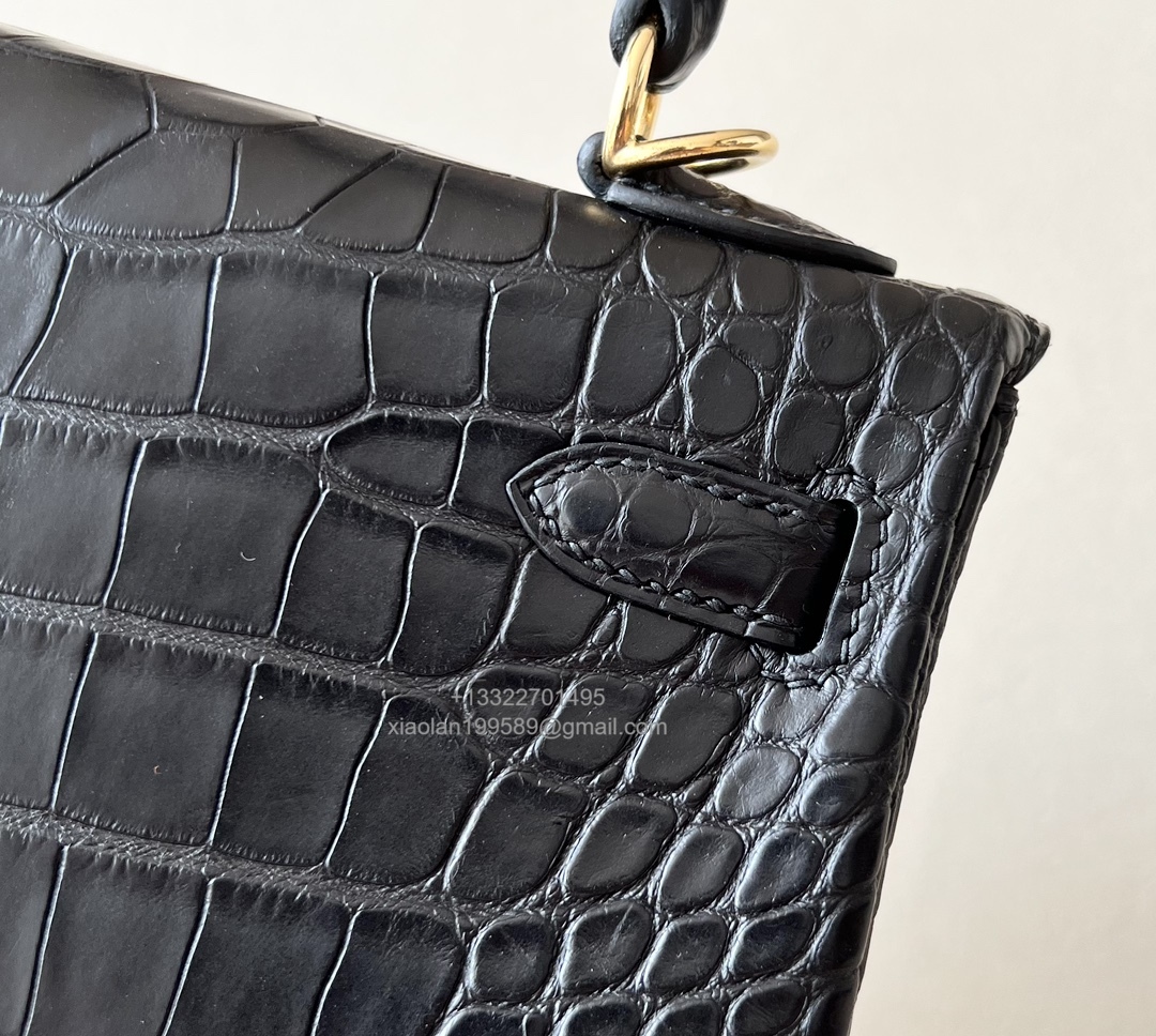 Hermès Kelly 25/28/32cm in Crocodile Leather, Fully Handmade Premium Private Customization-Black