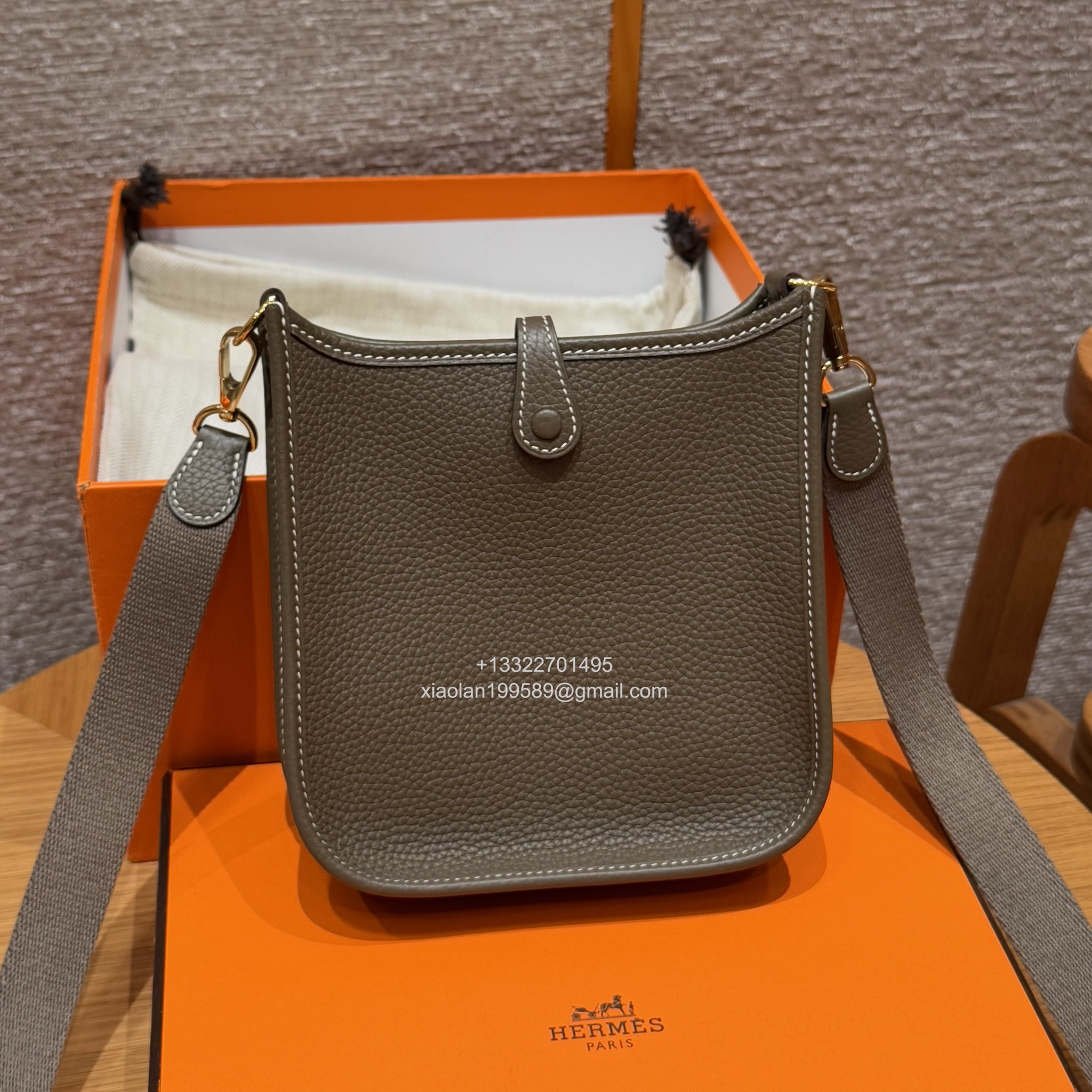 Hermès Evelyne mini Bag in Clemence Leather, Premium Handcrafted Customization-Elephant Grey