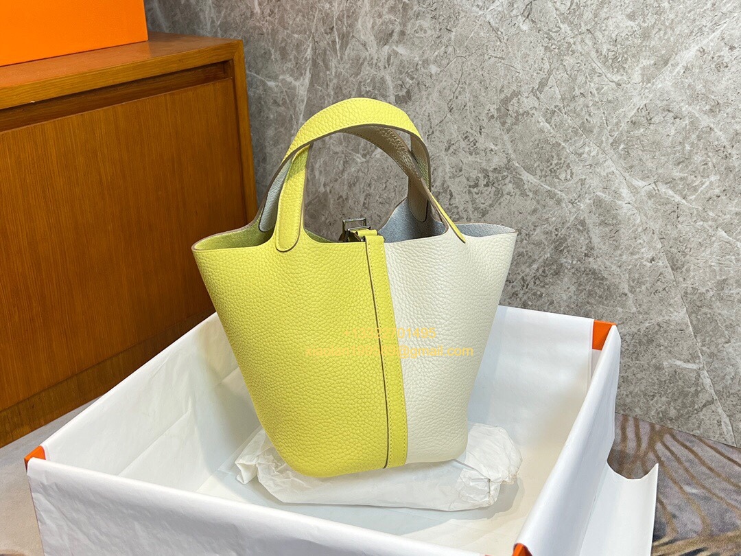 Special Custom Bicolor Edition Hermès Picotin Lock 18/22 in Clemence Leather, Hand-stitched with Beeswax Thread, Gold/Silver Hardware.