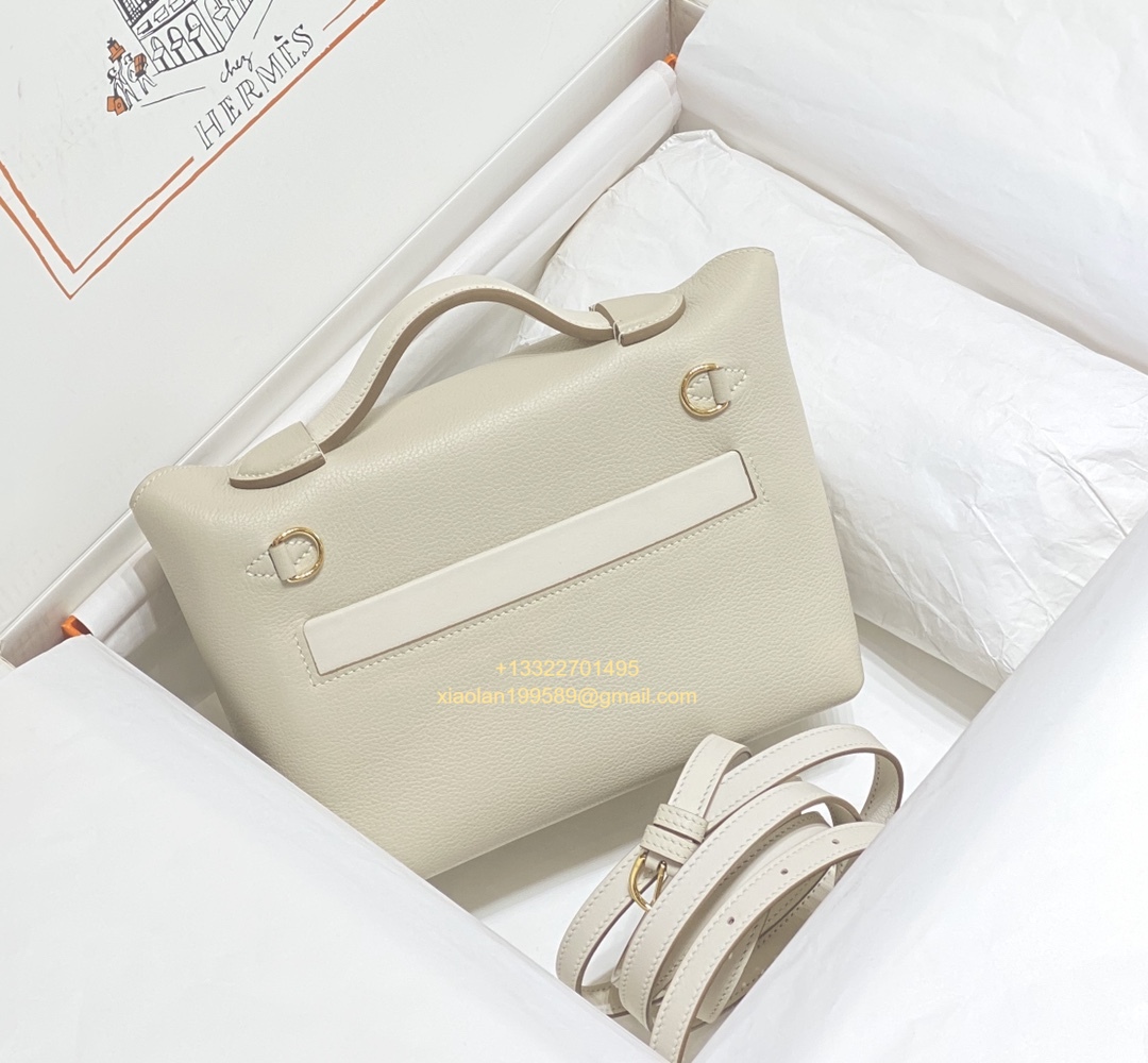 Hermès 24/24 Mini-21 Bag in Evercolor and Swift Leather, Milky White, Top-tier 1:1 Handmade Craftsmanship.