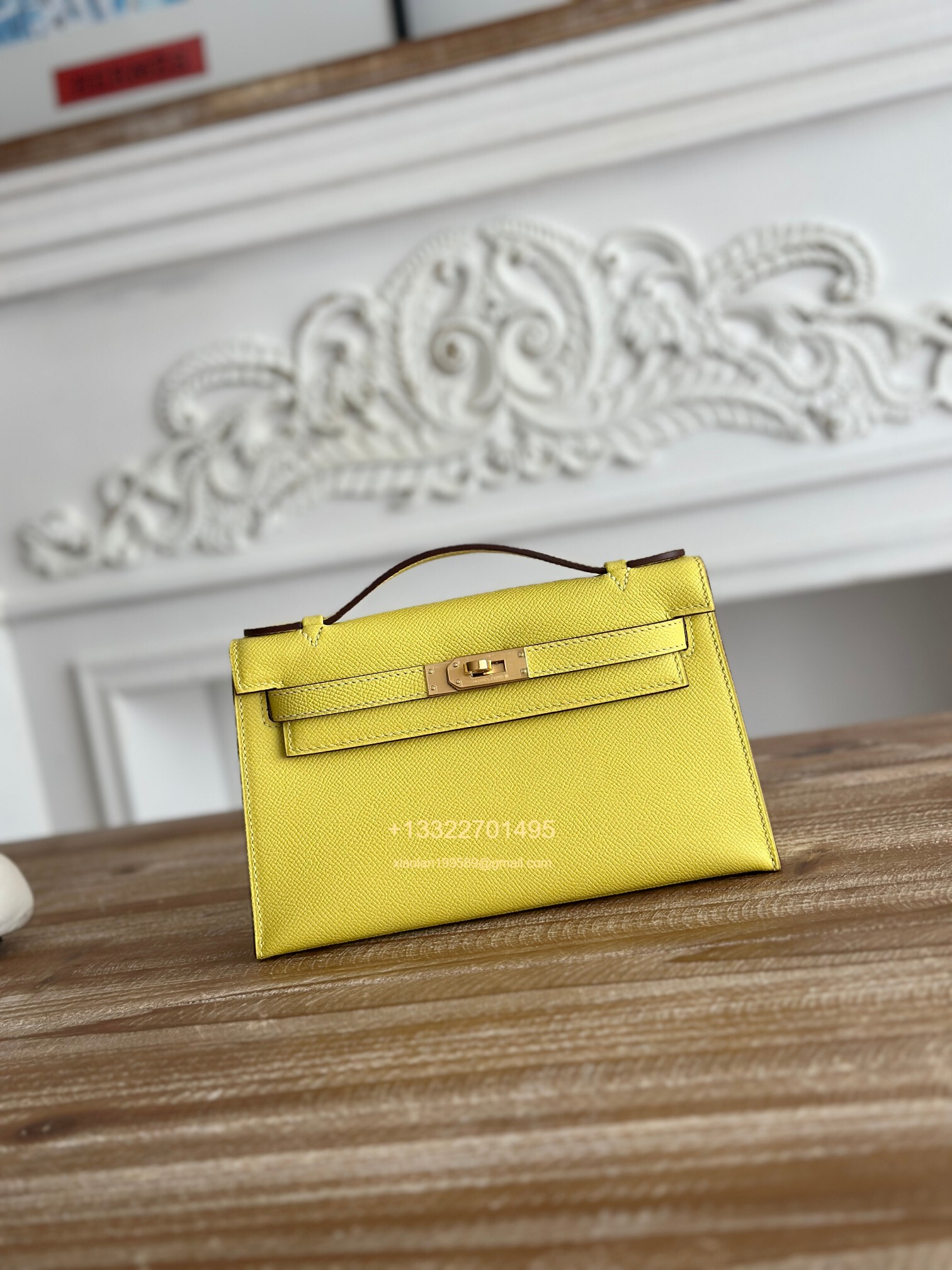 Hermès Mini Pochette Kelly in Lemon Yellow Made from the most classic Epsom Leather, Imported Purely Handcrafted with Waxed Thread Stitching, High-End Customization