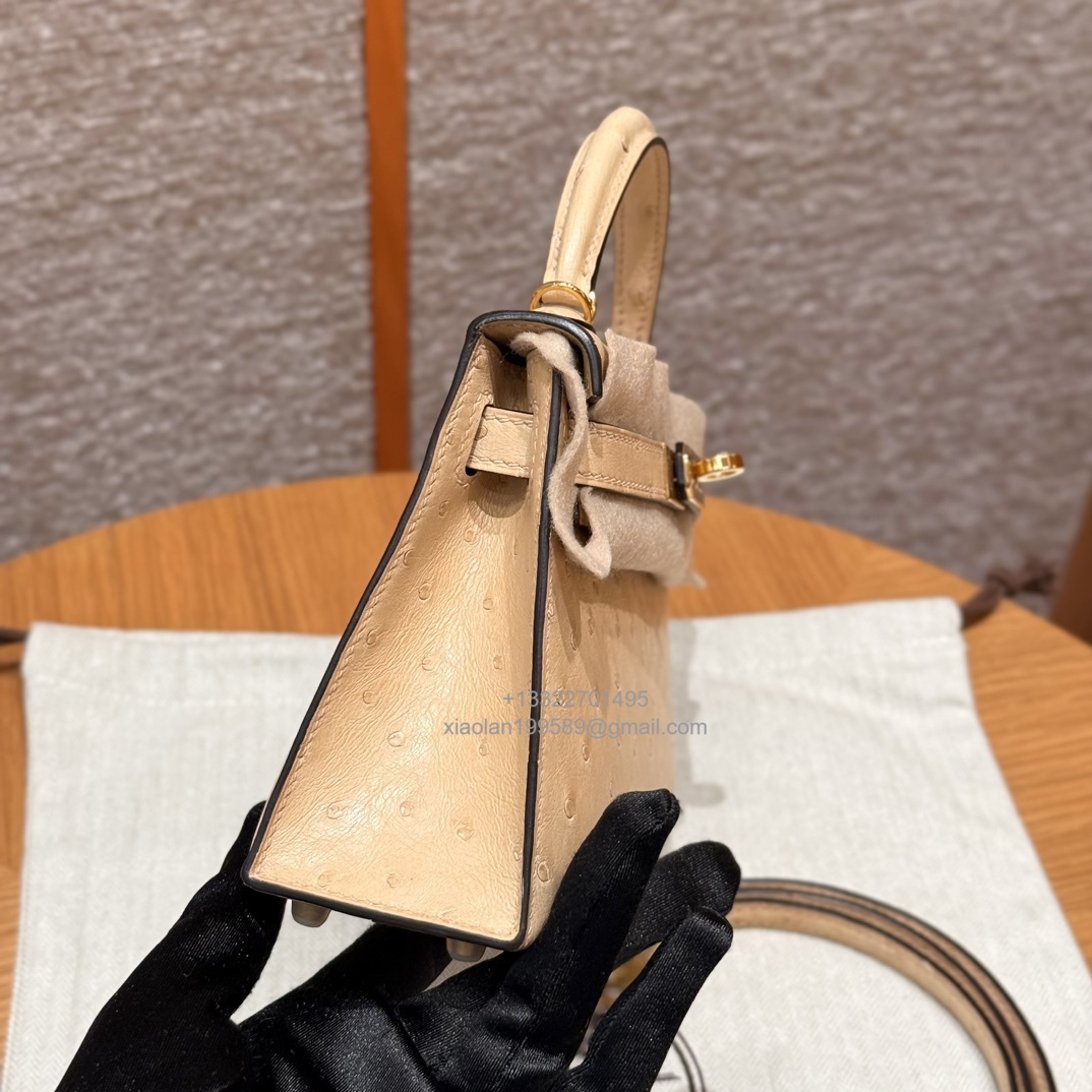 Hermès Mini Kelly Sellier II 20 in Ostrich Leather 0M/chai