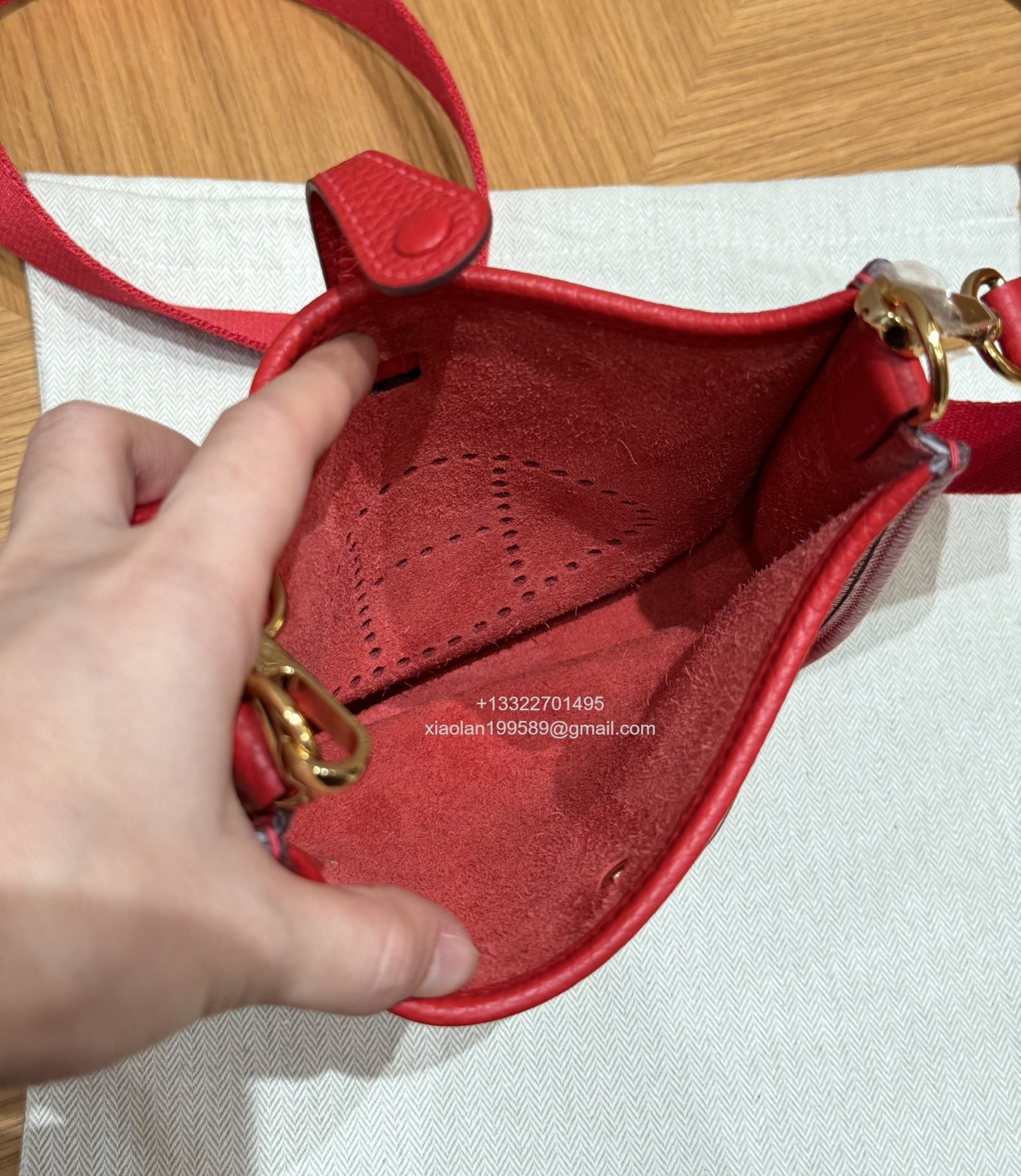 Hermès Evelyne mini Bag in Clemence Leather, Premium Handcrafted Customization-Flag Red