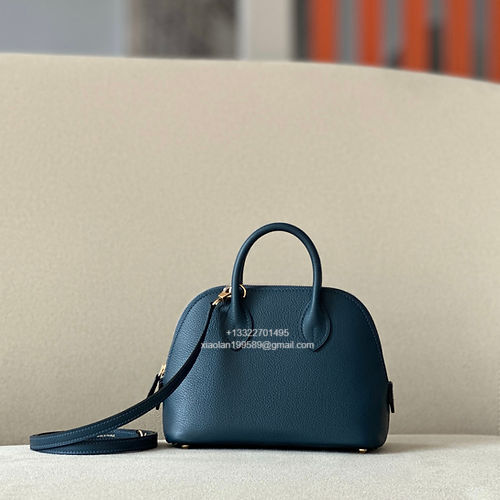 Hermès Bolide 19cm in Evercolor Leather, Fully Handmade, Color: Prussian Blue