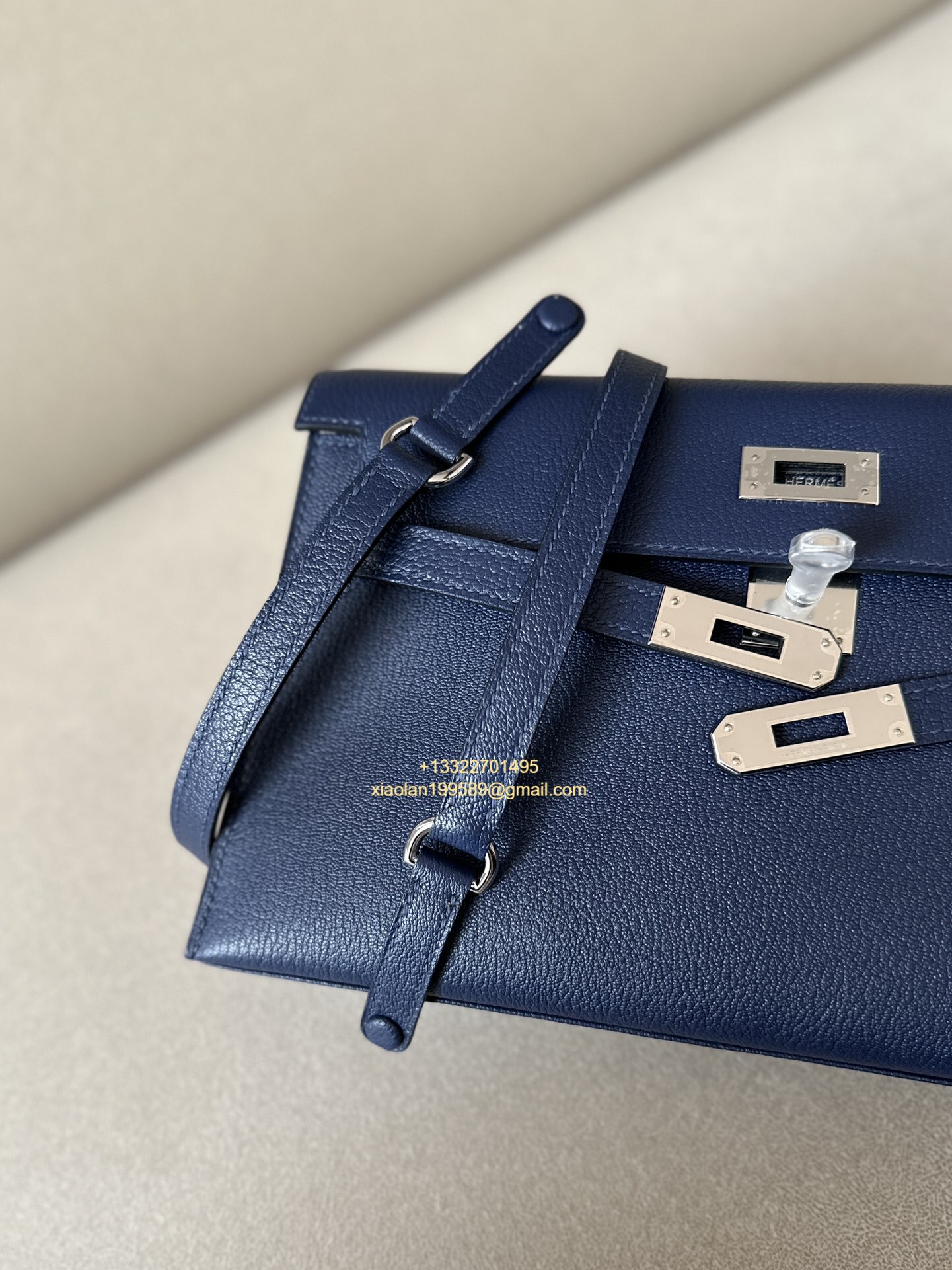 Hermès Kelly Elan Deep Sea Blue Lambskin Women's Shoulder Bag, Fully Handmade High-end Customization.