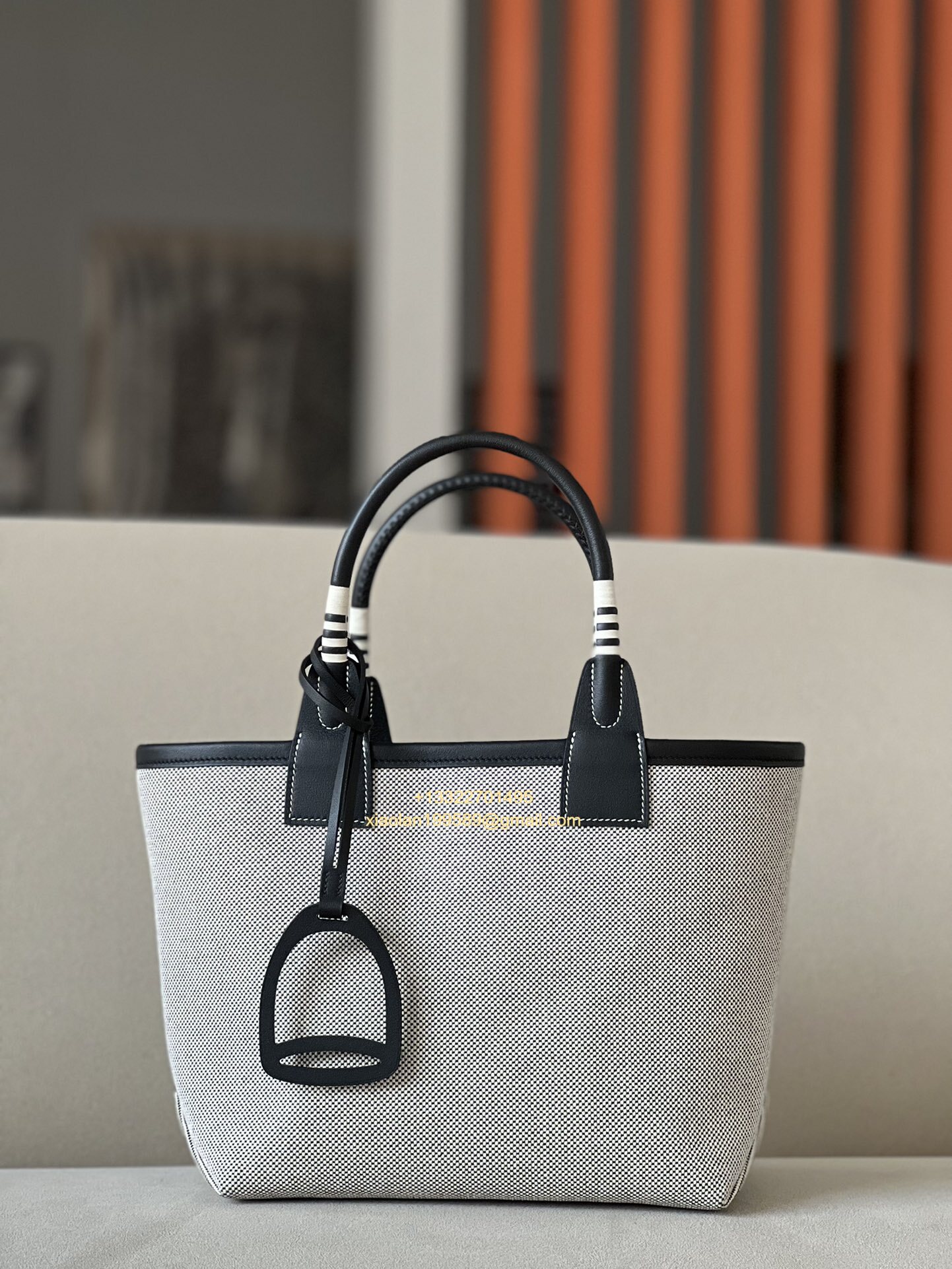 Hermès Steeple 25 Bag in H Canvas and Swift Calfskin – Light Beige / CK89 Black.