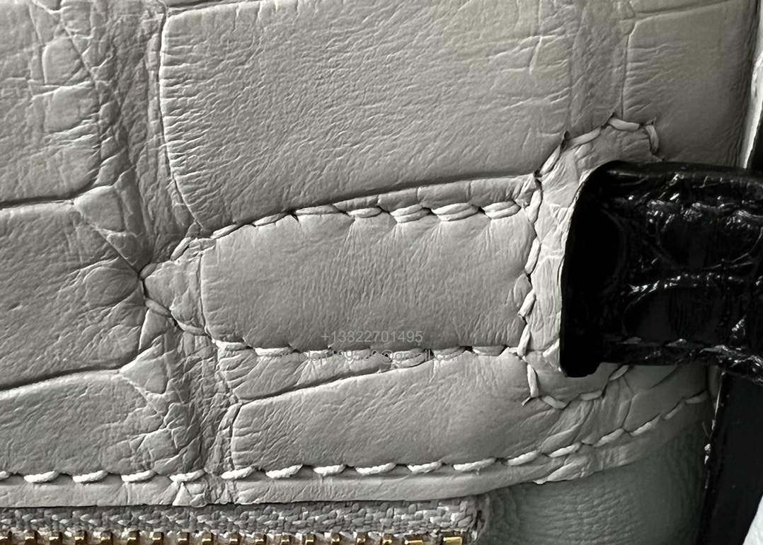 Hermès Kelly 25/28/32cm in Crocodile Leather, Fully Handmade Premium Private Customization-Pearl Grey/Black