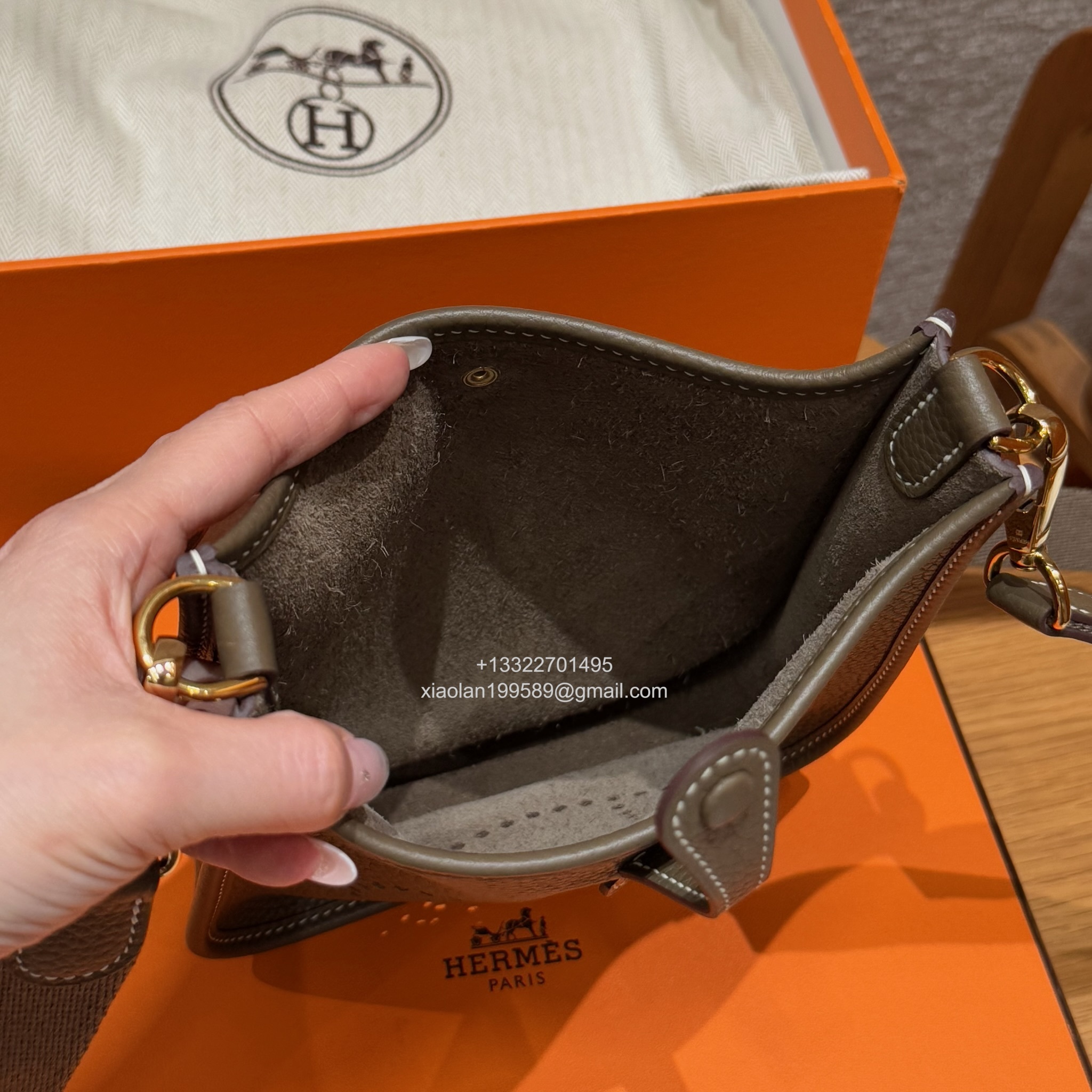 Hermès Evelyne mini Bag in Clemence Leather, Premium Handcrafted Customization-Elephant Grey