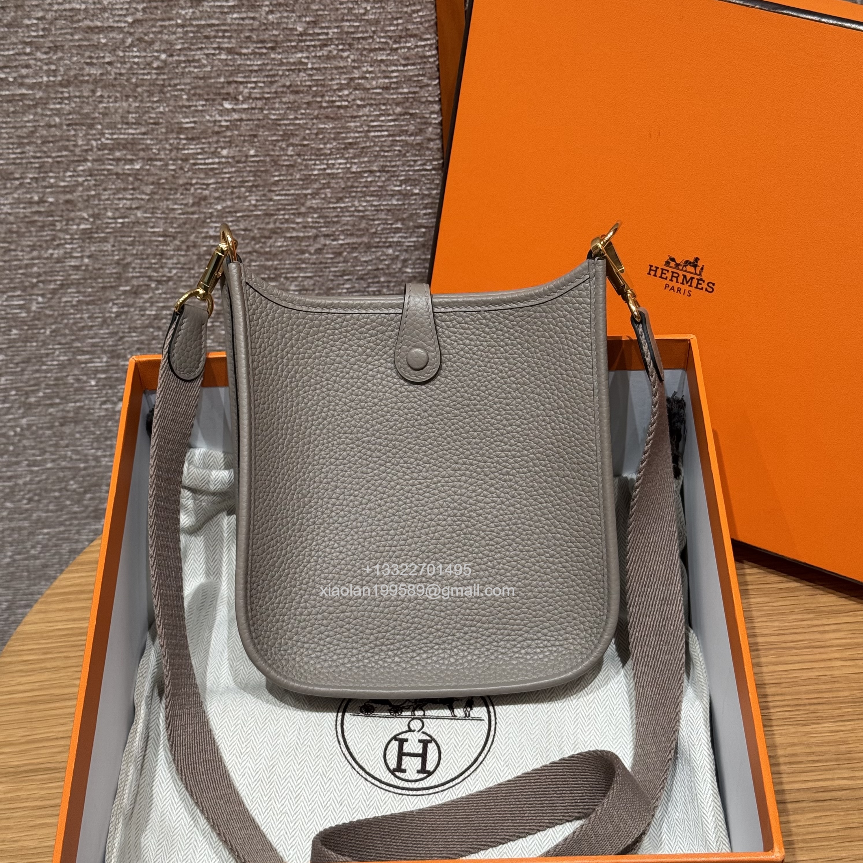 Hermès Evelyne mini Bag in Clemence Leather, Premium Handcrafted Customization-Girs Asphalte