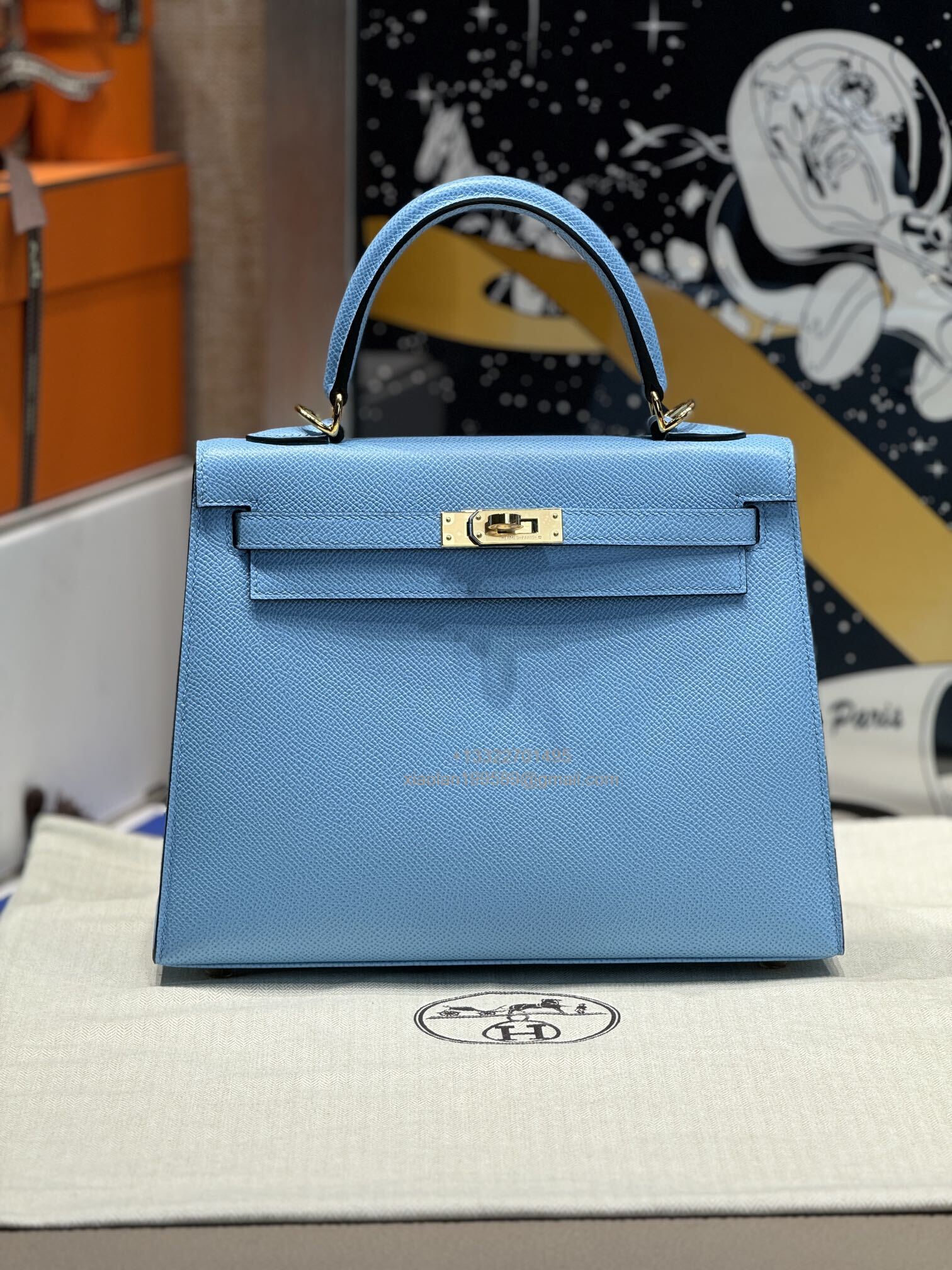 Hermès Kelly Handbag in Candy Blue Epsom Cowhide Leather, Purely Handcrafted, High-End Customization Edition