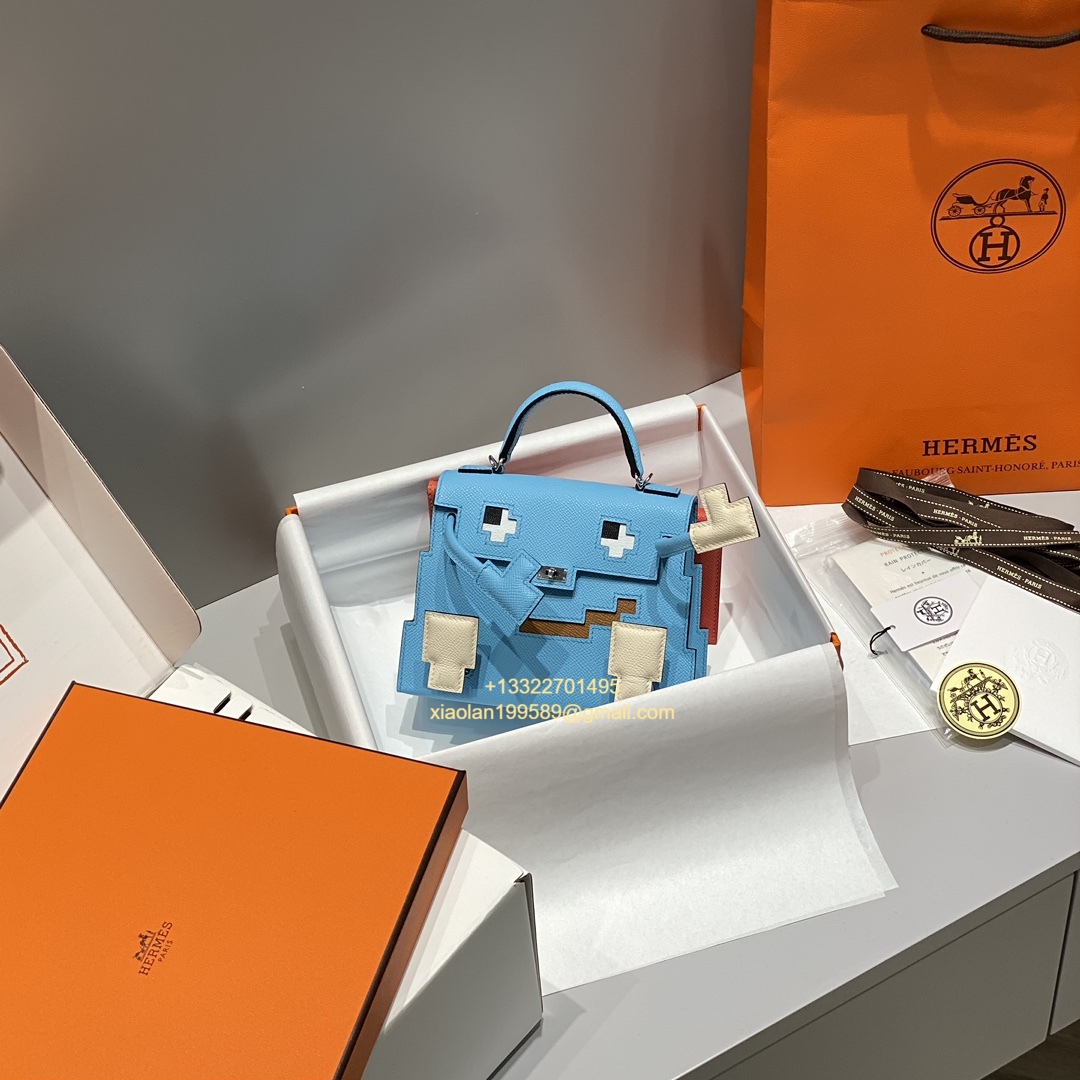 Hermès Kelly Doll Quelle Idole Picto Bag, Limited Edition in Candy Blue.