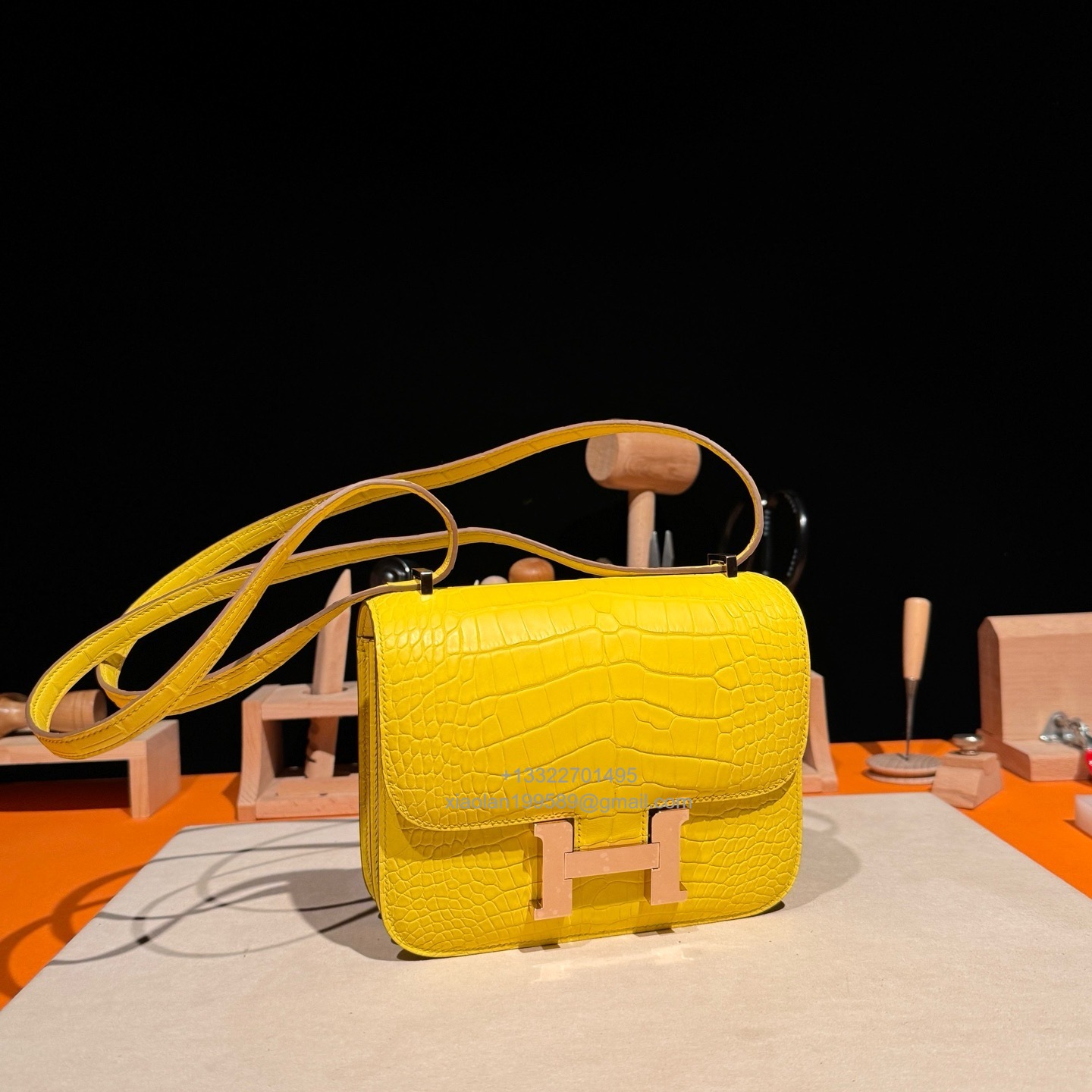 Hermès Constance 18/24cm in Crocodile Leather, Premium Handmade Customization-Marigold Yellow