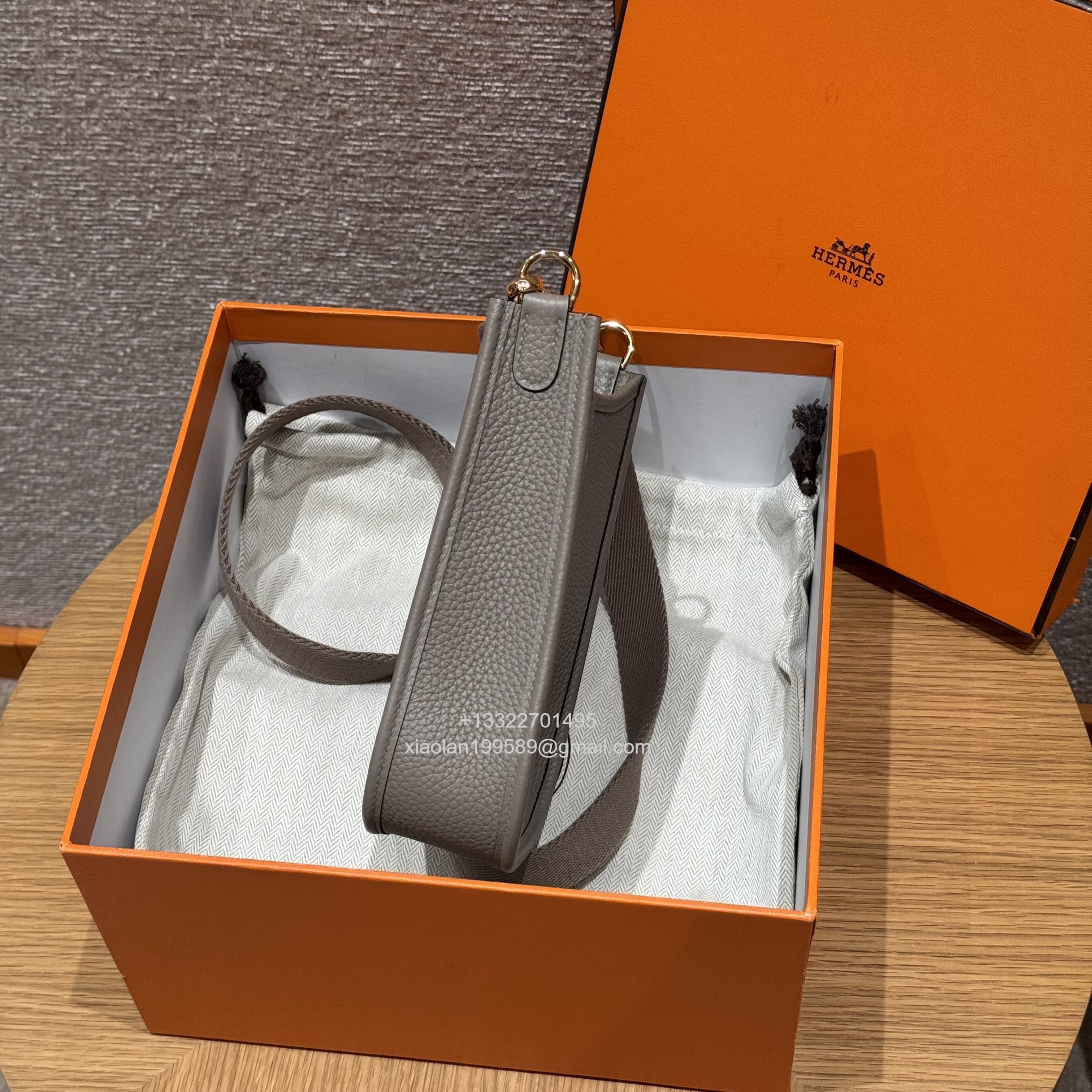 Hermès Evelyne mini Bag in Clemence Leather, Premium Handcrafted Customization-Girs Asphalte