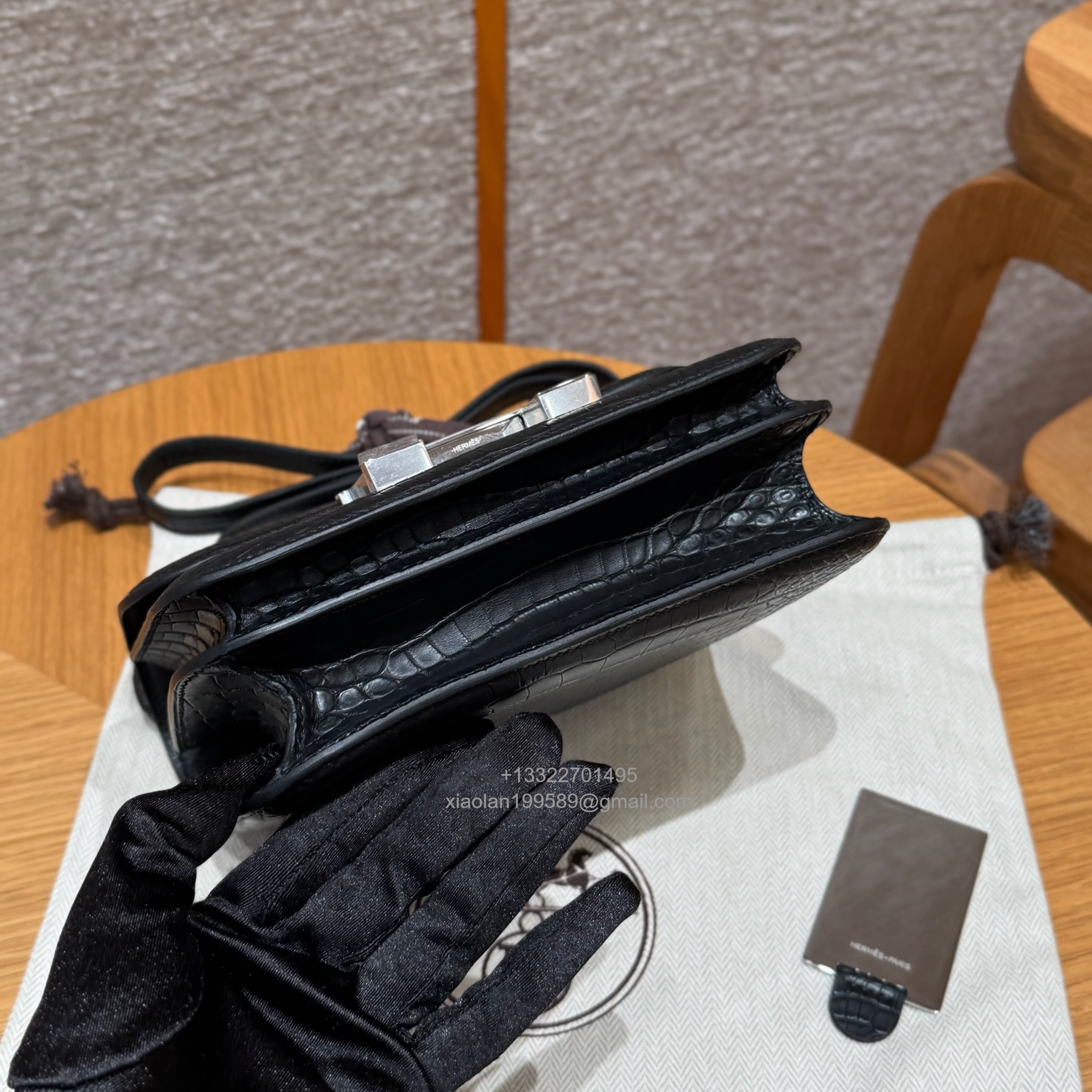 Hermès Constance 18/24cm in Crocodile Leather, Premium Handmade Customization-Black