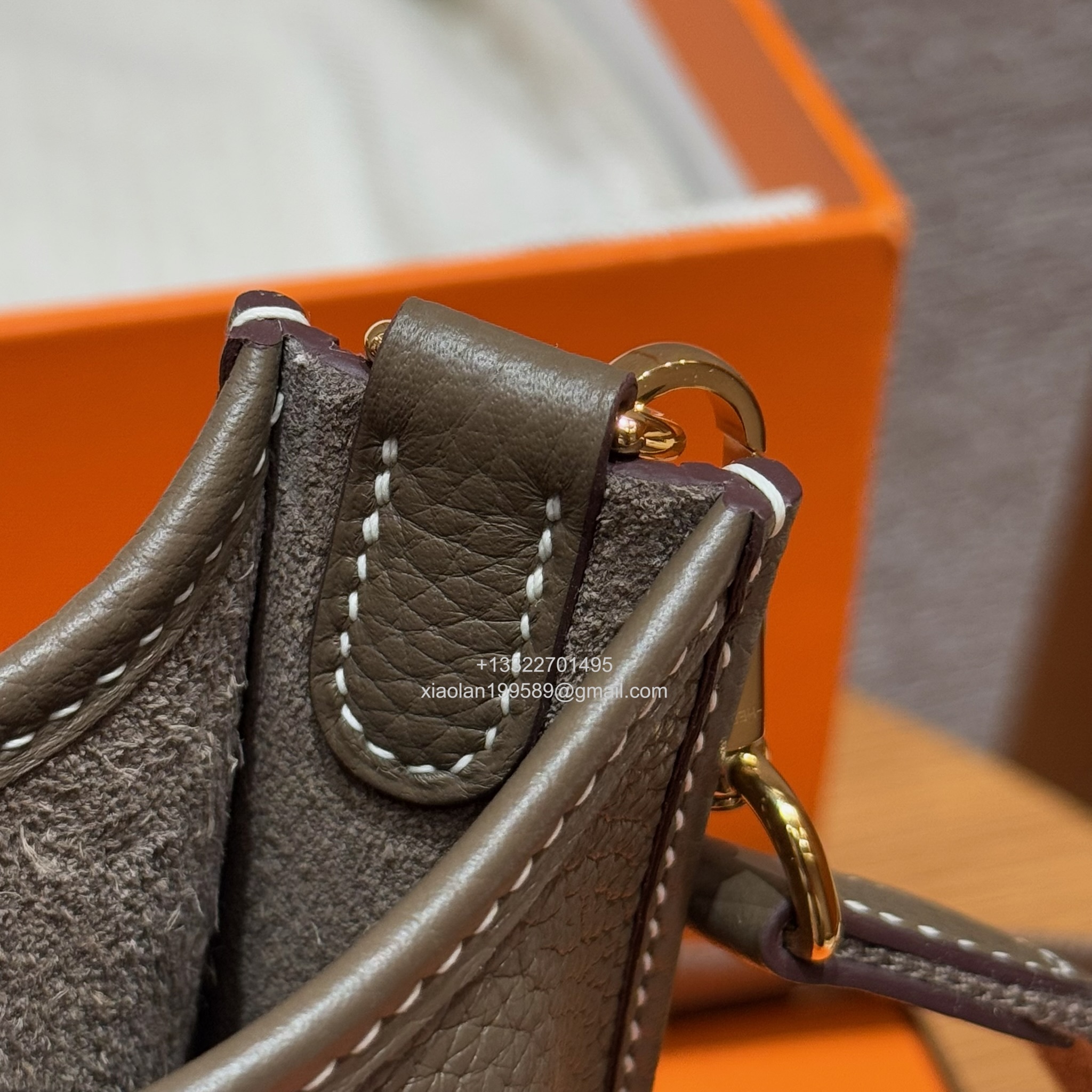 Hermès Evelyne mini Bag in Clemence Leather, Premium Handcrafted Customization-Elephant Grey