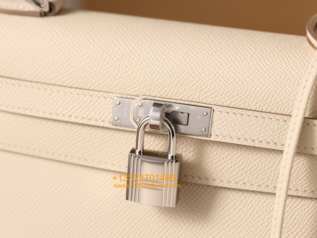 Hermès Kelly Handbag in Milky White Epsom Cowhide Leather, Purely Handcrafted, High-End Customization Edition