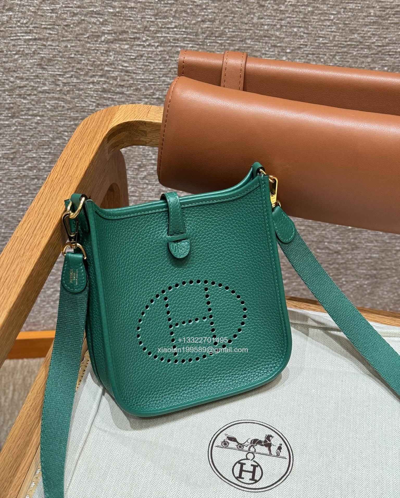 Hermès Evelyne mini Bag in Clemence Leather, Premium Handcrafted Customization-Vert vertigo