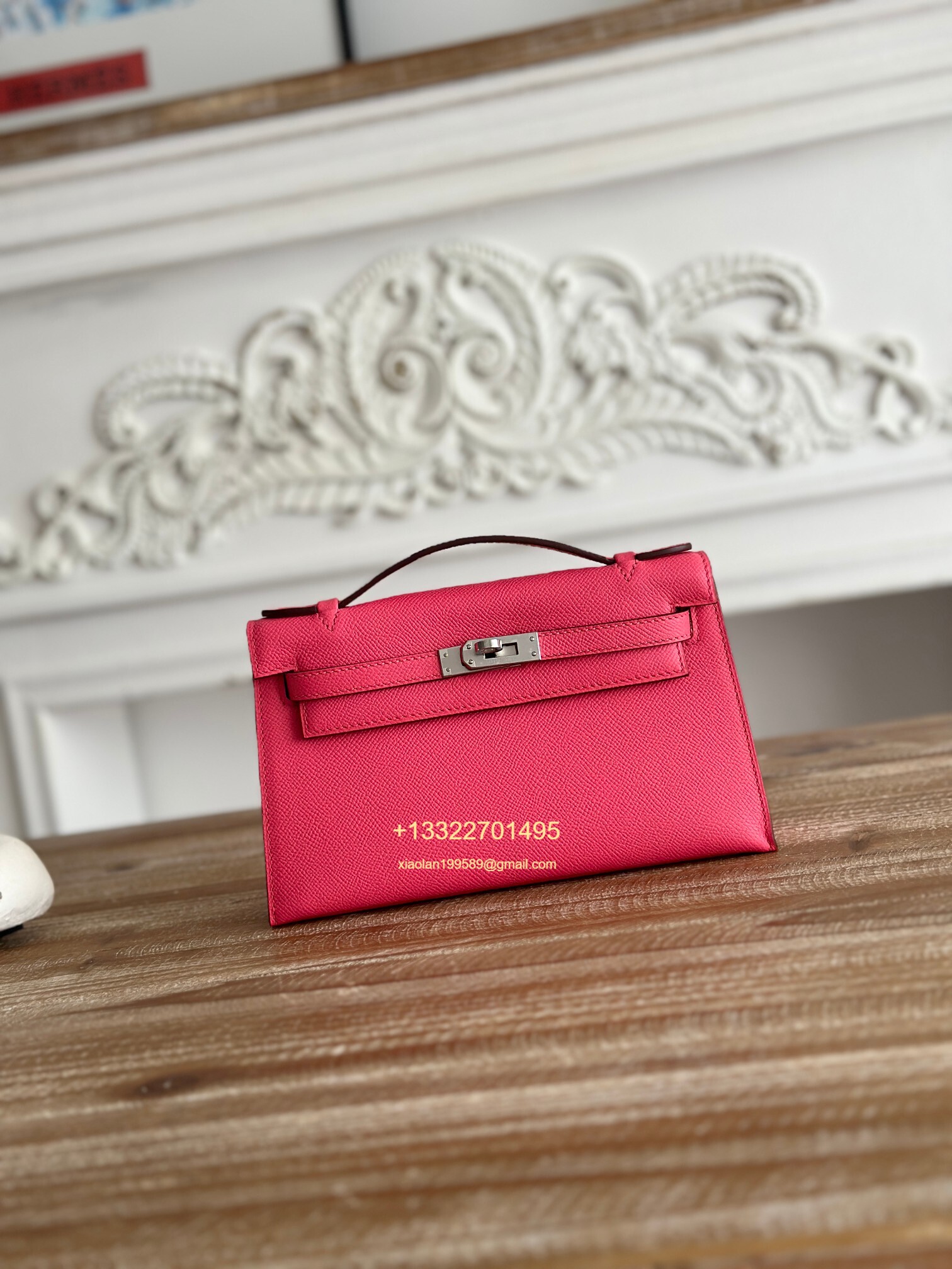 Hermès Mini Pochette Kelly in Lipstick Pink Made from the most classic Epsom Leather, Imported Purely Handcrafted with Waxed Thread Stitching, High-End Customization