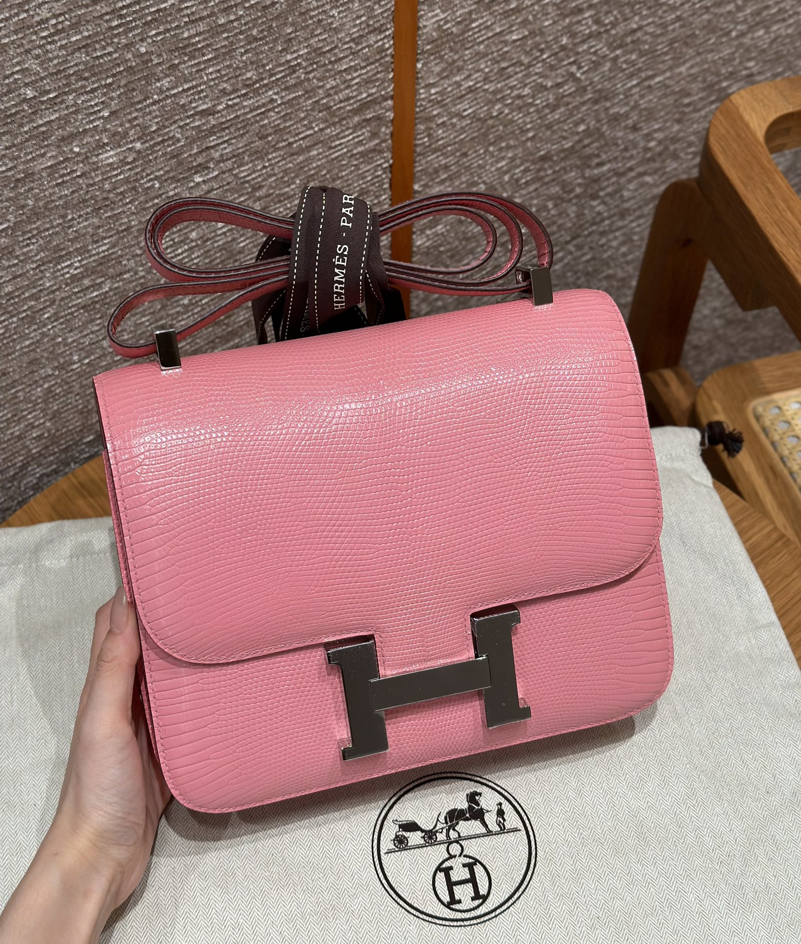 Hermès Constance 18/24 – Imported French lizard leather originally from South Africa, premium fully handcrafted exclusive custom-made!Rose confetti