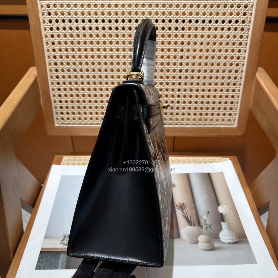 Hermès Kelly 25/28/32cm in Box leather, fully hand-stitched with waxed thread, haute couture custom-made.