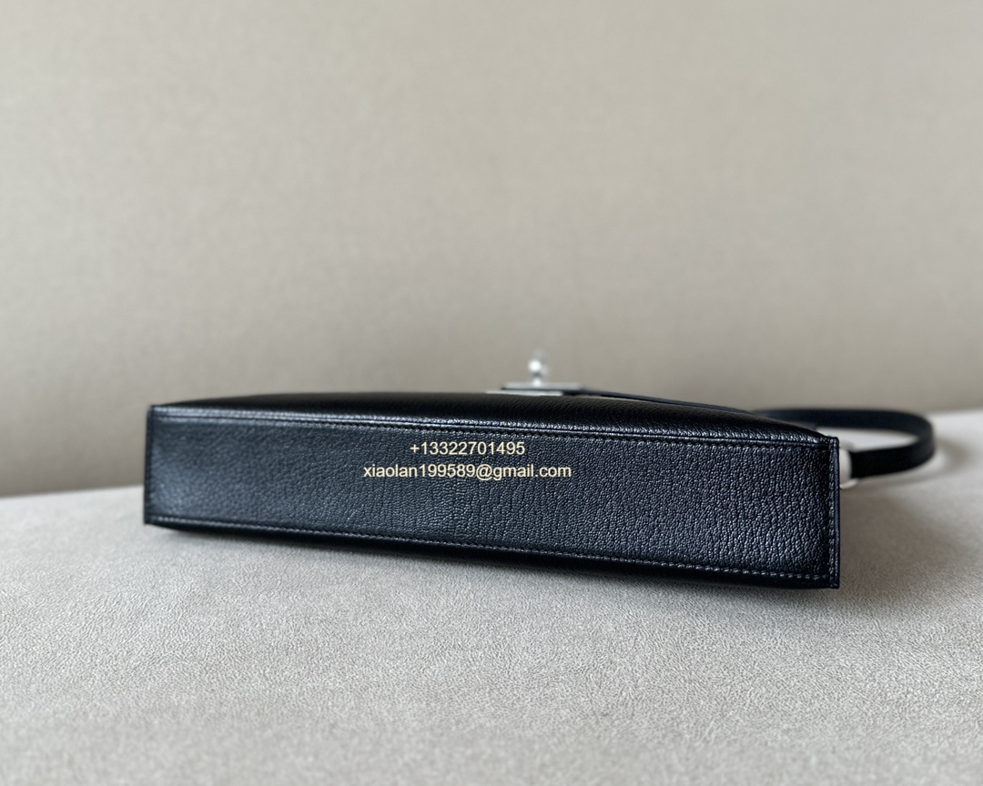 Hermès Kelly Elan Black Lambskin Women's Shoulder Bag, Fully Handmade High-end Customization.
