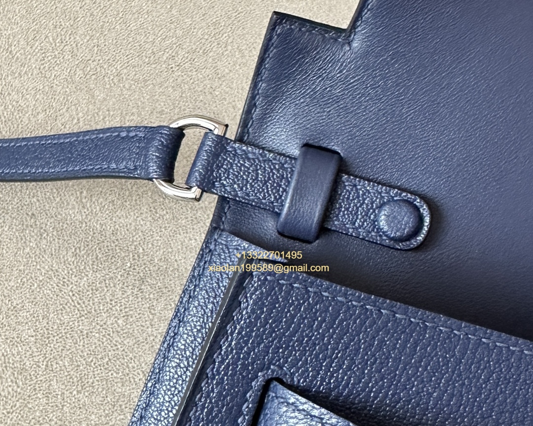 Hermès Kelly Elan Deep Sea Blue Lambskin Women's Shoulder Bag, Fully Handmade High-end Customization.