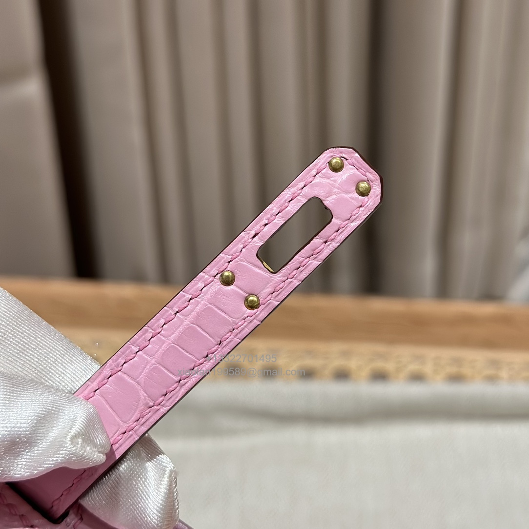Hermès Mini Kelly in Crocodile Leather, Fully Handmade Premium Private Customization –Sakura Pink