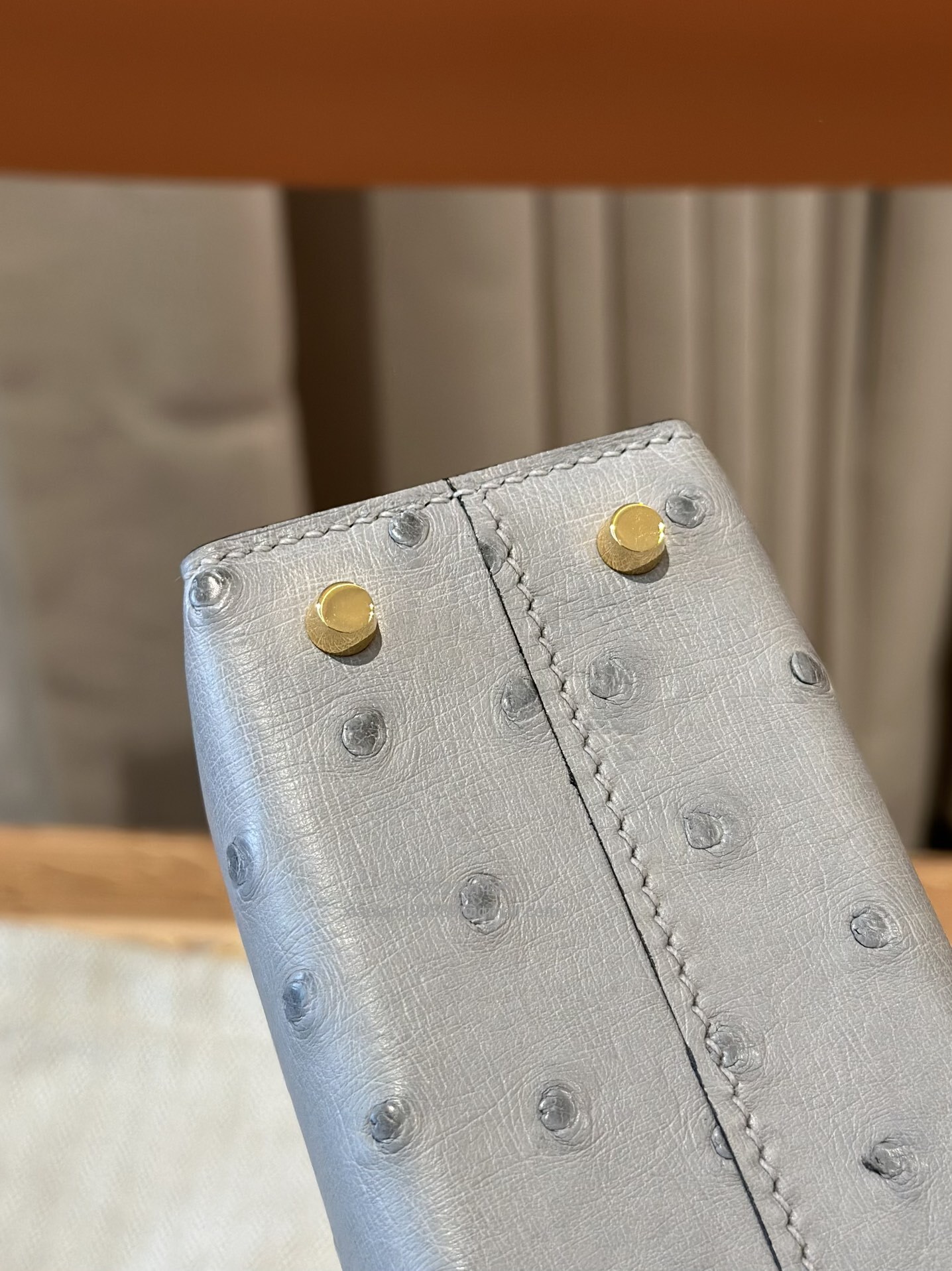 Hermès Mini Kelly Sellier II 20 in Ostrich Leather  8U/Blue glacier