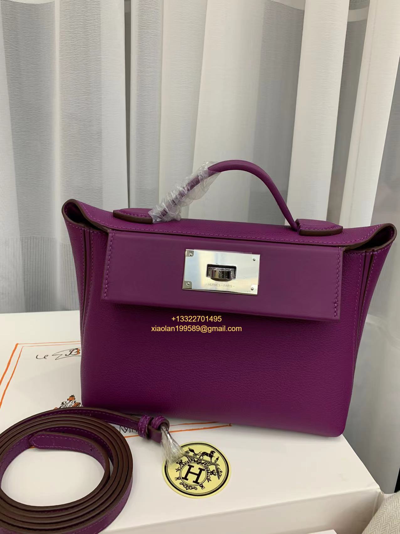 Hermès 24/24 Mini-21 Bag in Anemone Purple Evercolor and Swift leather, top-tier 1:1 purely handcrafted.
