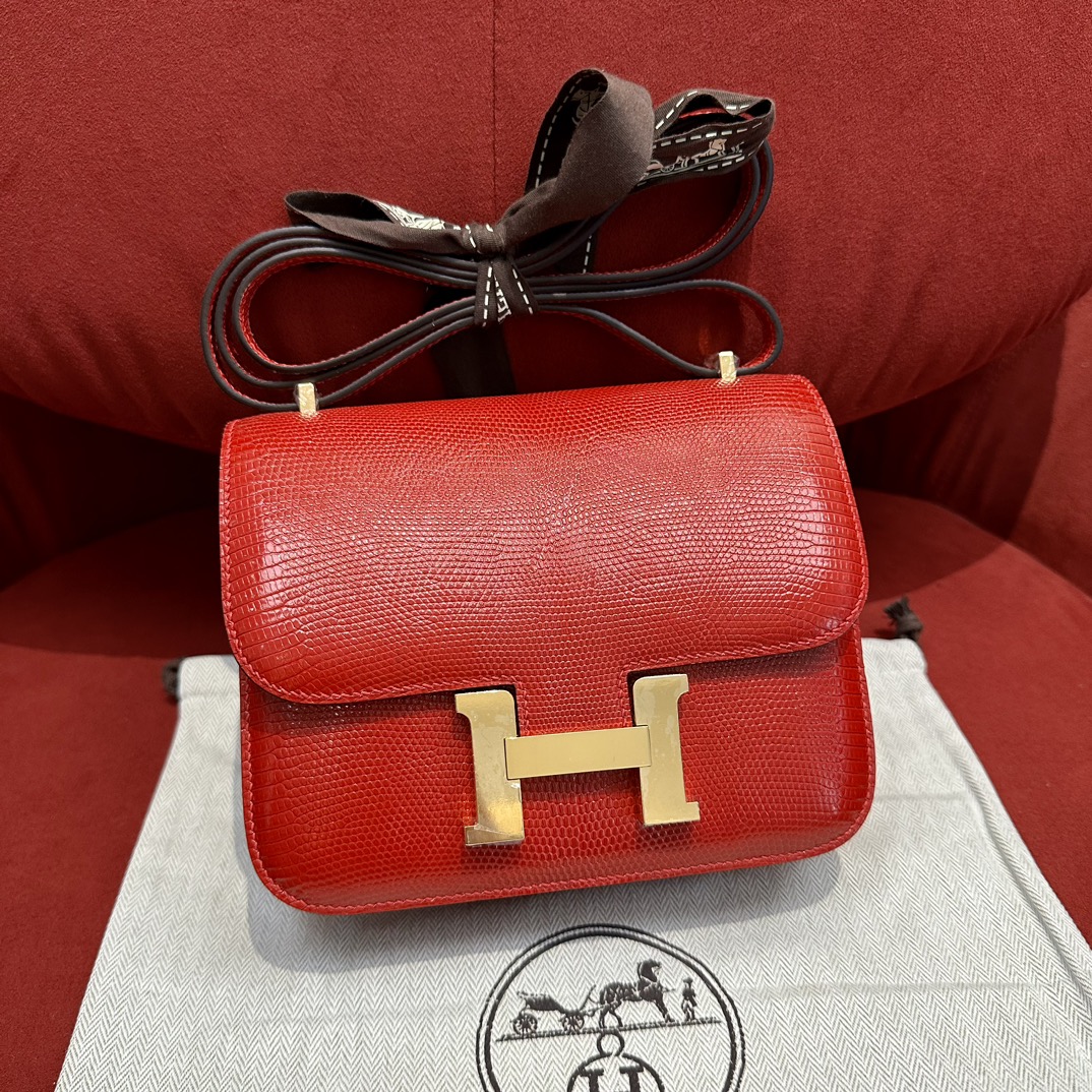 Hermès Constance 18/24 – Imported French lizard leather originally from South Africa, premium fully handcrafted exclusive custom-made!Flag Red