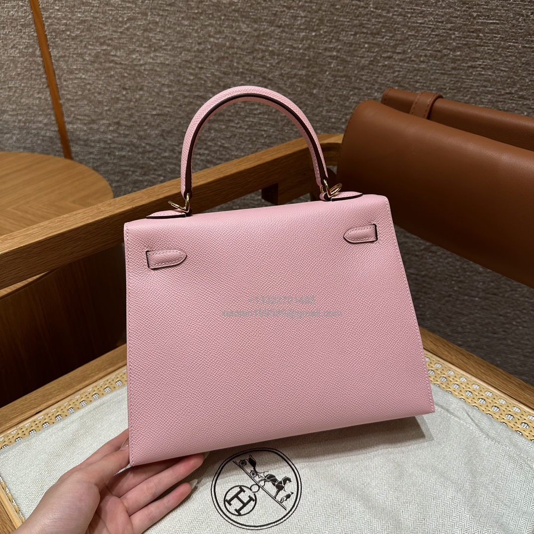 Hermès Kelly Handbag in Sakura Pink Epsom Cowhide Leather, Purely Handcrafted, High-End Customization Edition