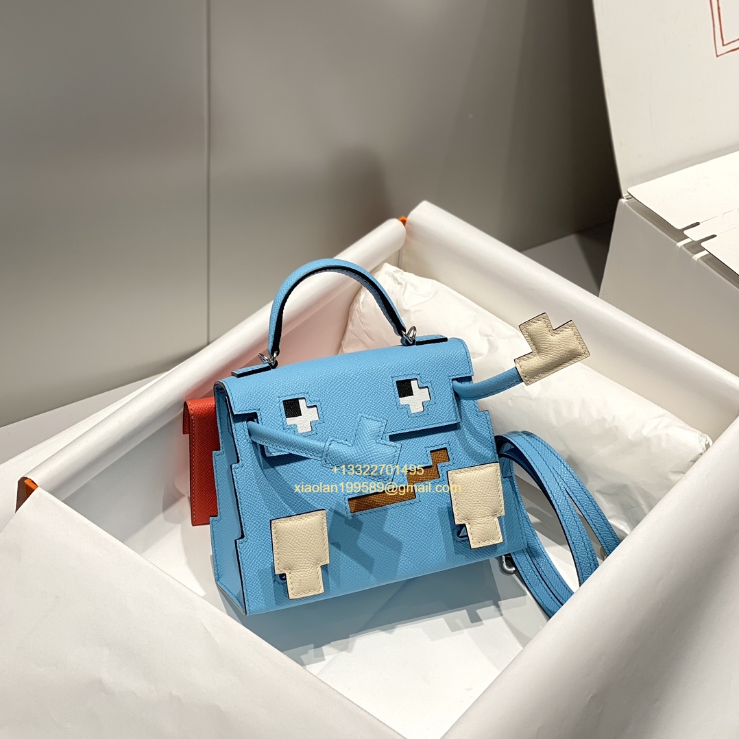 Hermès Kelly Doll Quelle Idole Picto Bag, Limited Edition in Candy Blue.