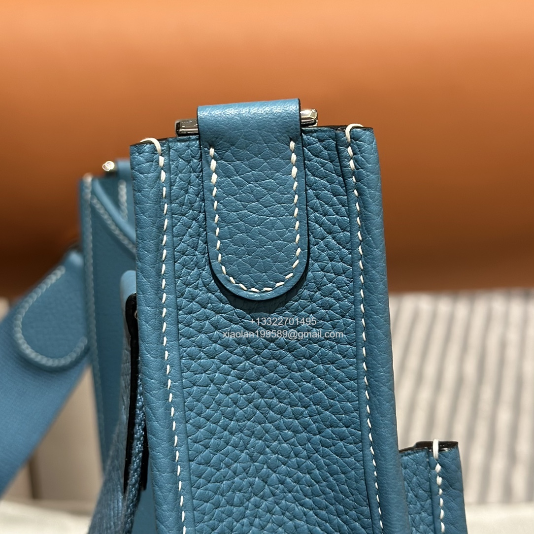 Hermès Evelyne Bag in Clemence Leather, Premium Handcrafted Customization – Denim Blue.