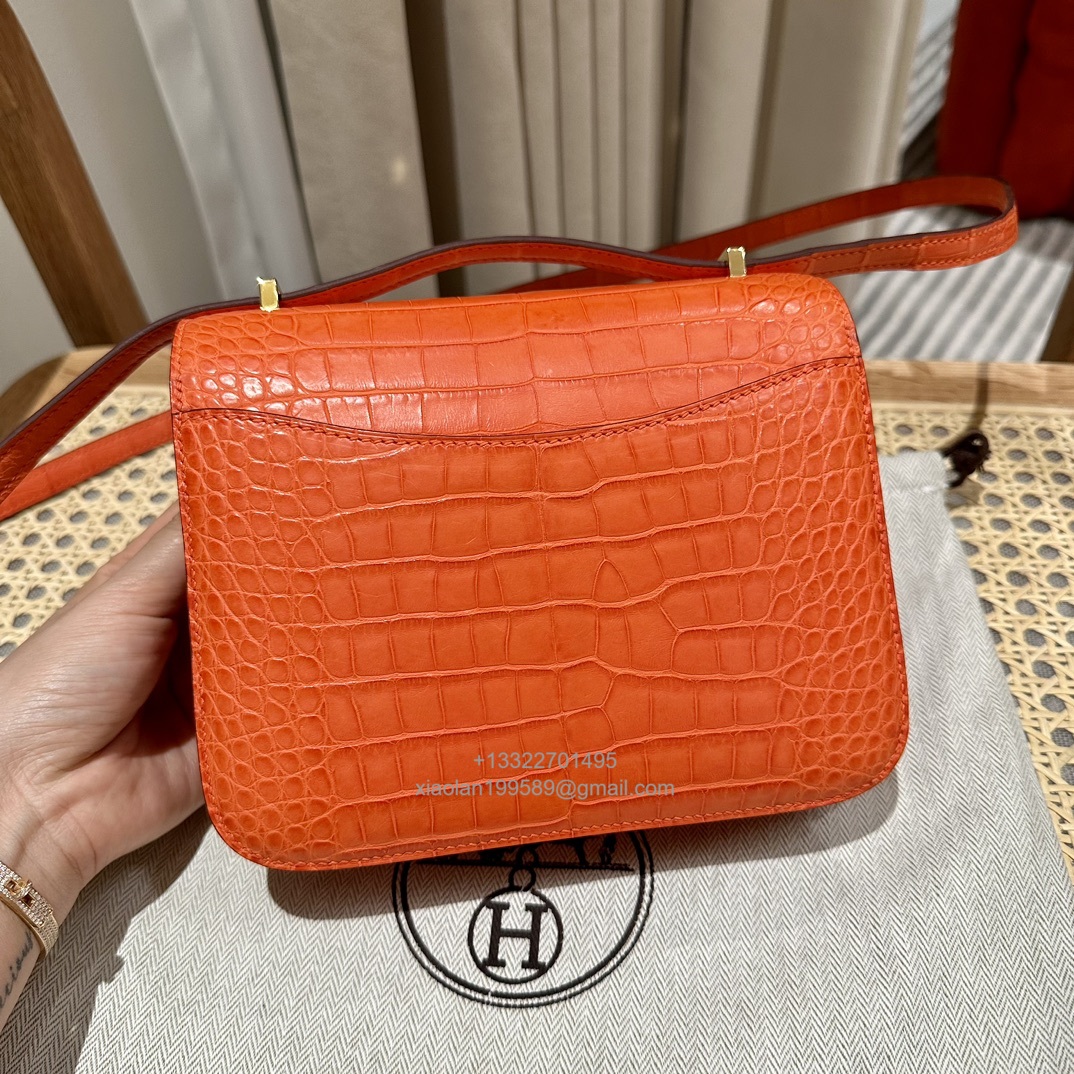 Hermès Constance 18/24cm in Crocodile Leather, Premium Handmade Customization-Orange