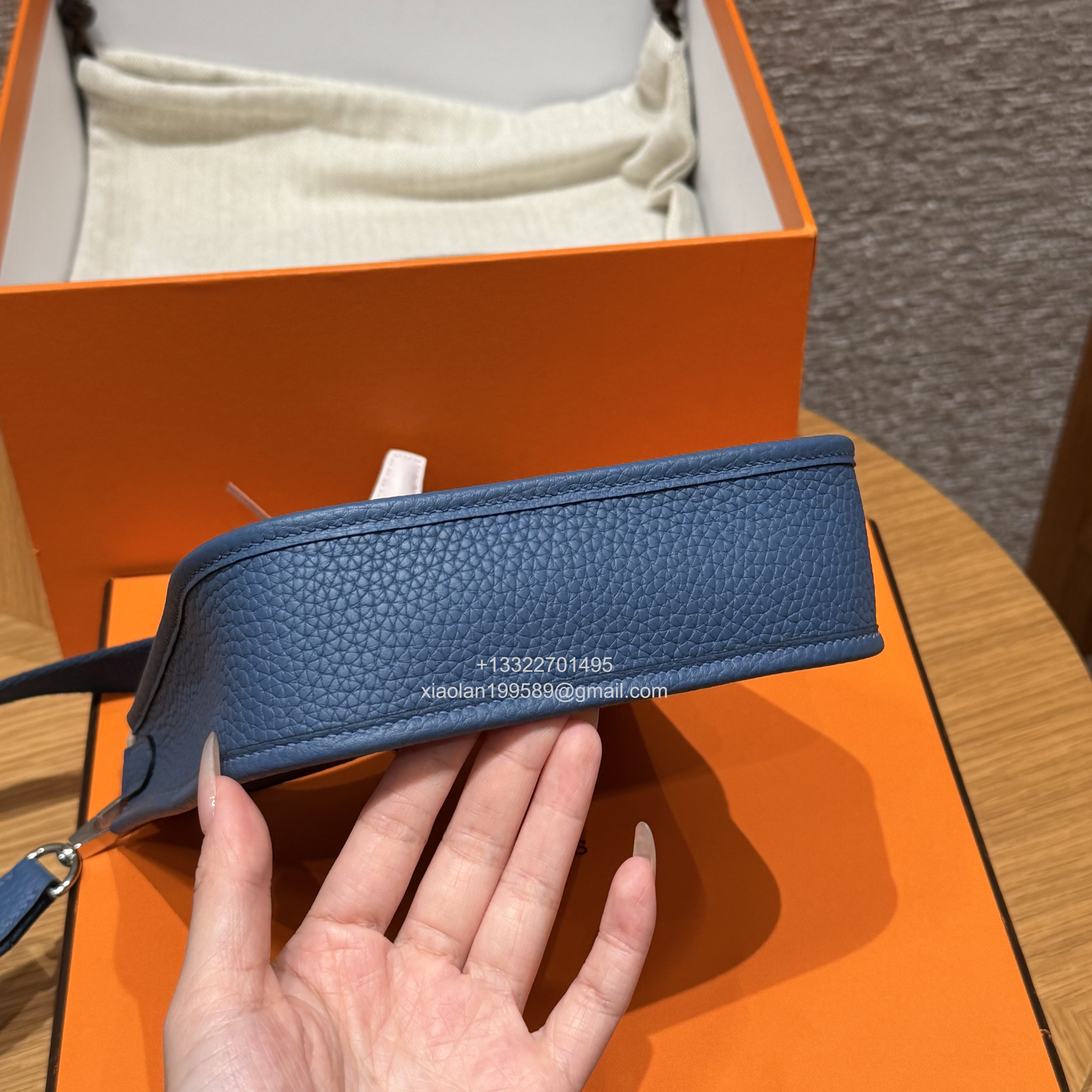 Hermès Evelyne mini Bag in Clemence Leather, Premium Handcrafted Customization-Blue agate