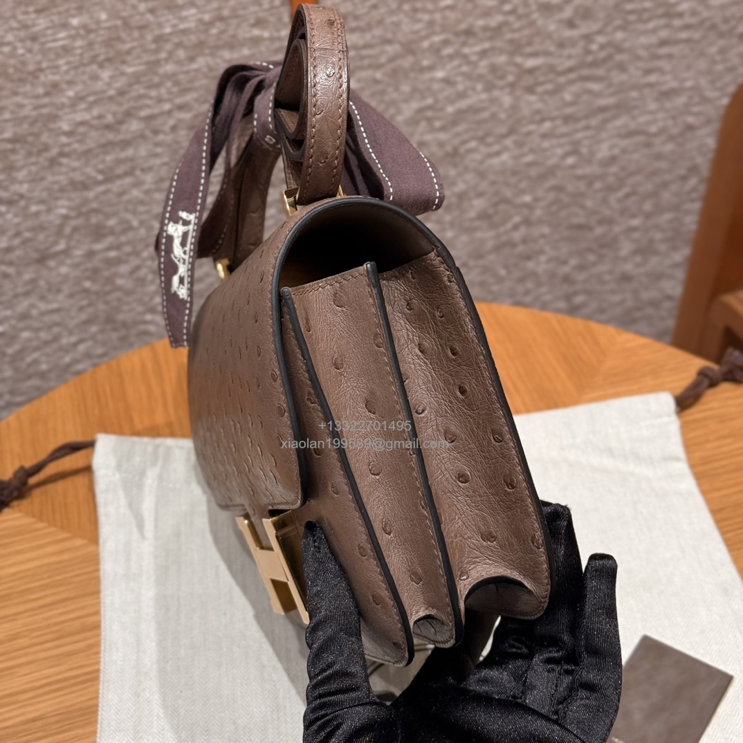Hermès Constance 18/24 in Ostrich Leather, Premium Fully Handmade Exclusive Customization – Dove Grey