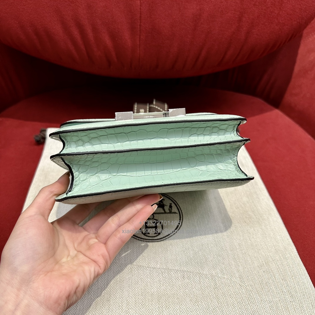 Hermès Constance 18/24cm in Crocodile Leather, Premium Handmade Customization-Mint Green