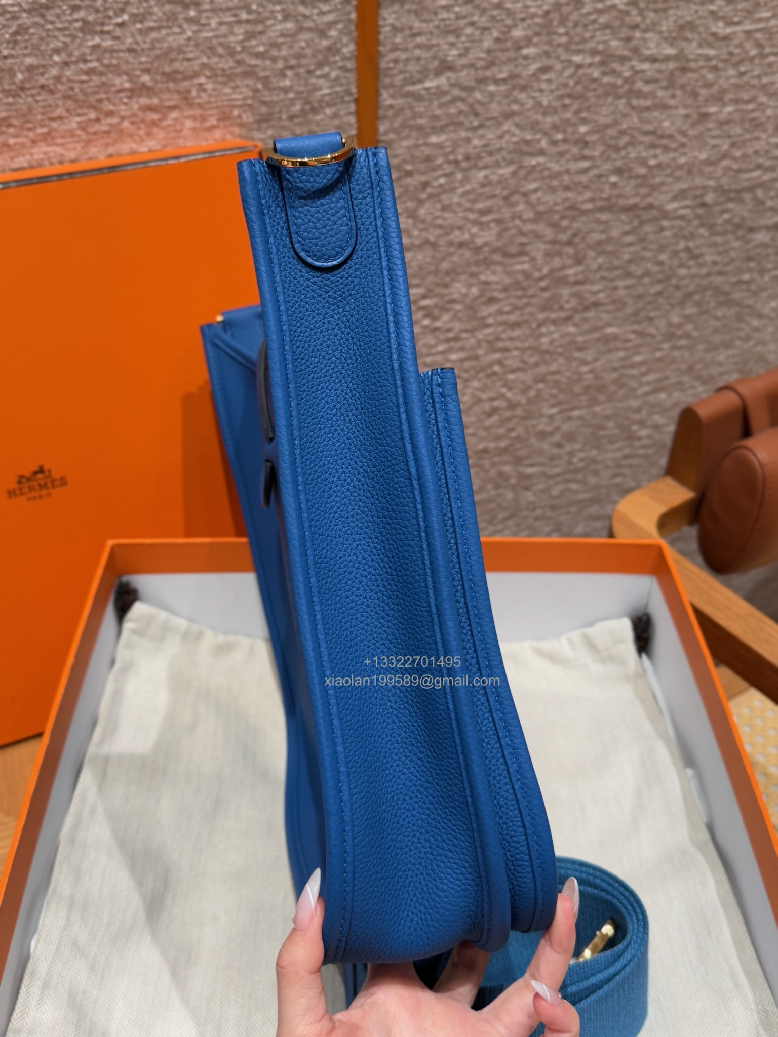 Hermès Evelyne Bag in Clemence Leather, Premium Handcrafted Customization – Bleu de France.