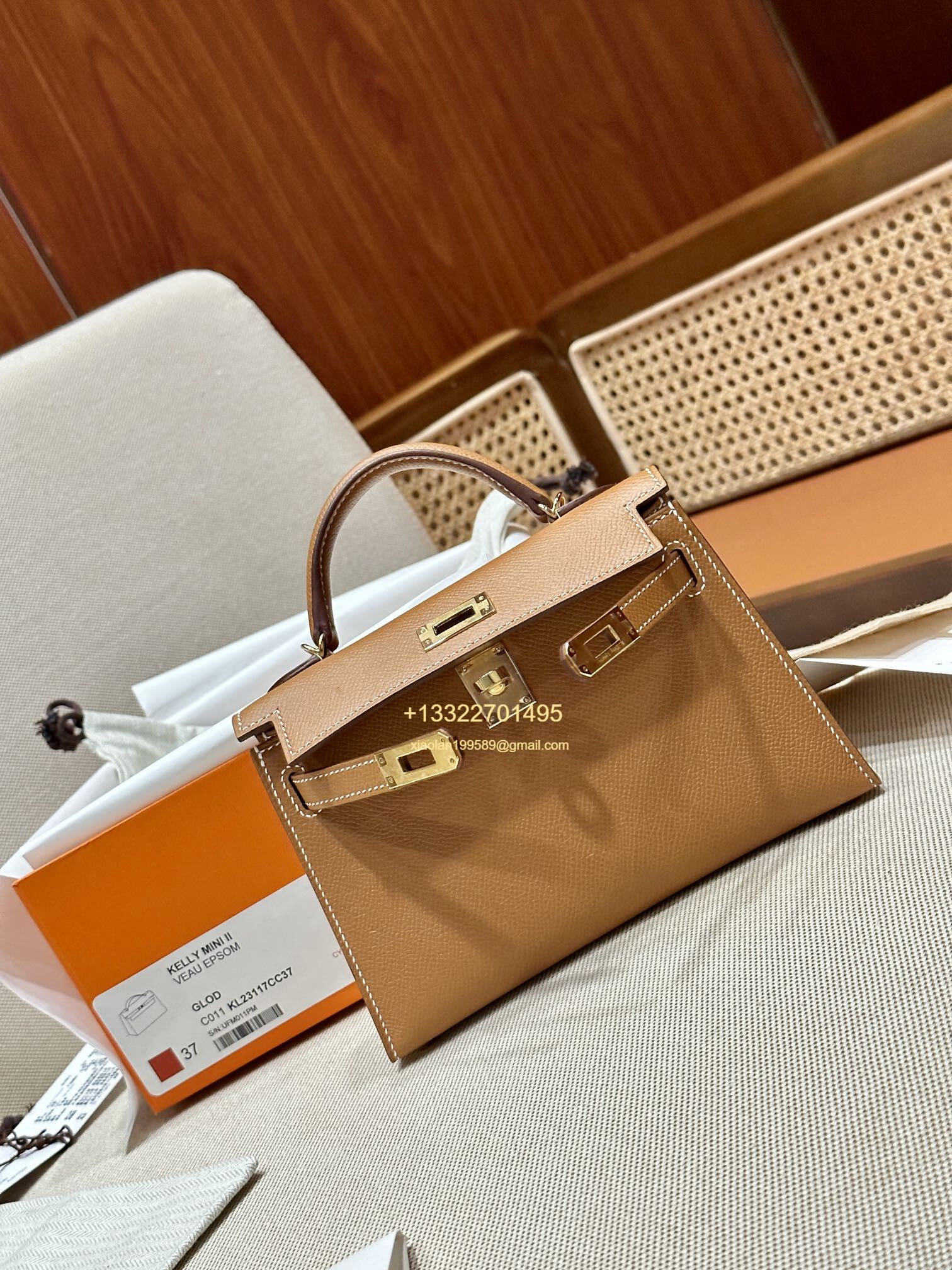 Hermès Mini Kelly II Handbag in Gold Brown Made from Epsom Cowhide Leather, Purely Handcrafted, High-End Customization Edition