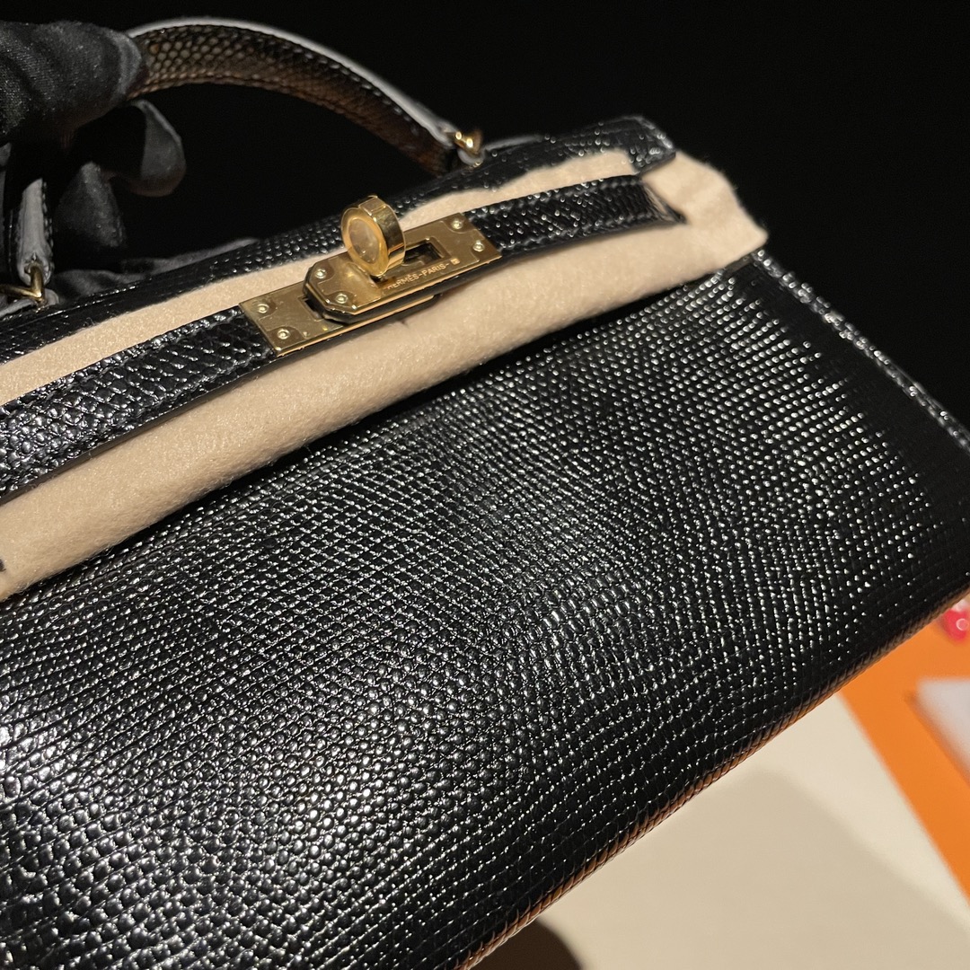 Hermès Mini Kelly II, lizard leather, all handmade ‼️ Black.