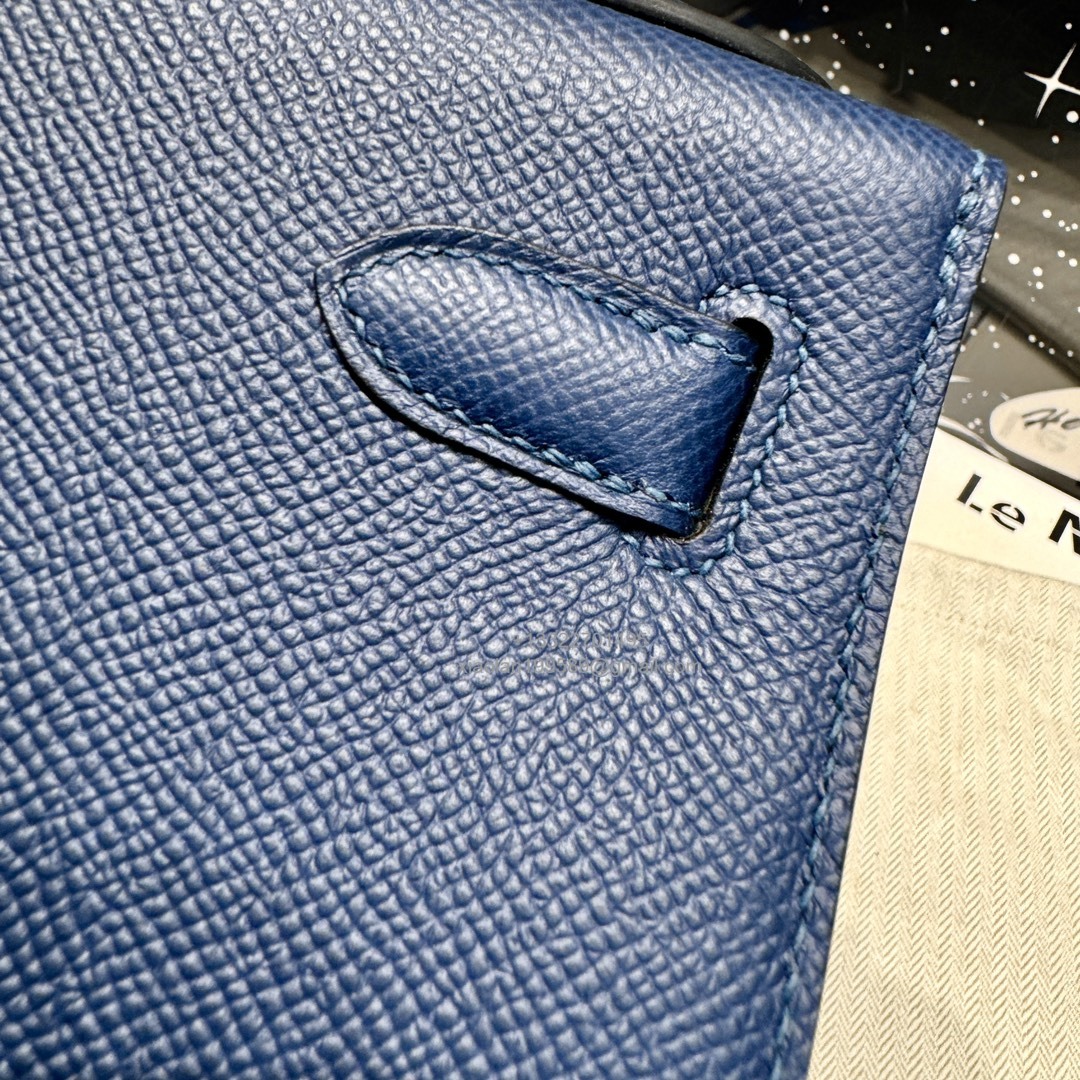 Hermès Kelly Handbag in Deep Blue Epsom Cowhide Leather, Purely Handcrafted, High-End Customization Edition