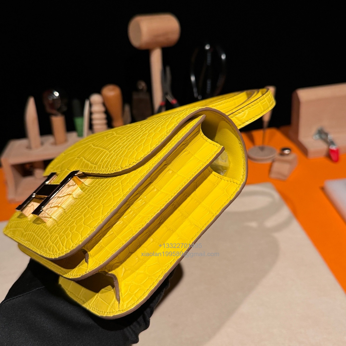 Hermès Constance 18/24cm in Crocodile Leather, Premium Handmade Customization-Marigold Yellow