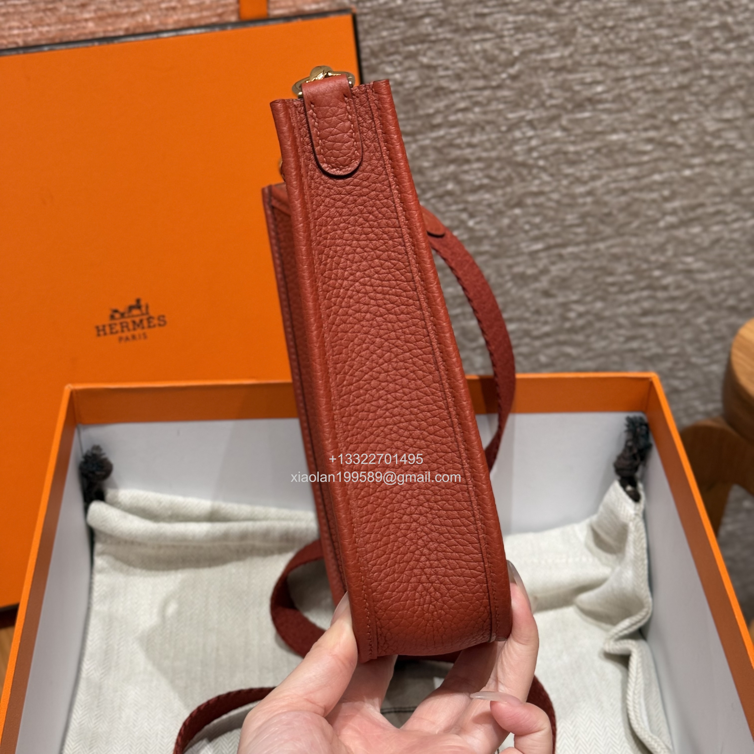 Hermès Evelyne mini Bag in Clemence Leather, Premium Handcrafted Customization-Brique