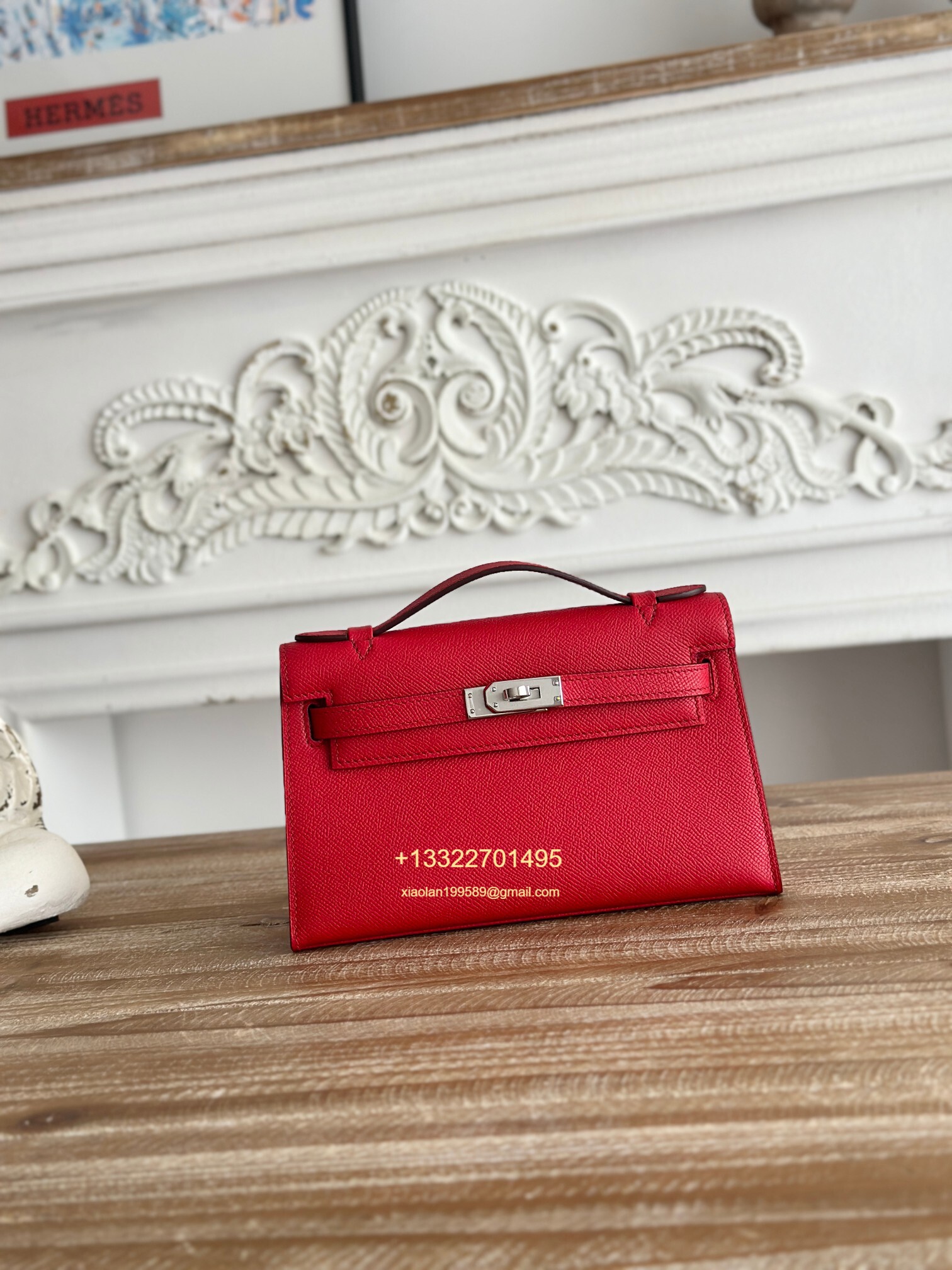 Hermès Mini Pochette Kelly in Red Made from the most classic Epsom Leather, Imported Purely Handcrafted with Waxed Thread Stitching, High-End Customization