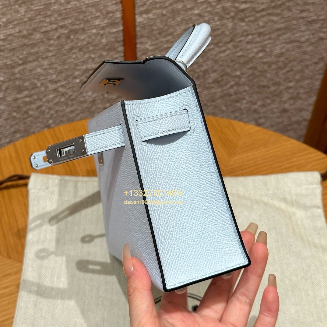 Hermès Mini Kelly II Handbag in Misty Blue Made from Epsom Cowhide Leather, Purely Handcrafted, High-End Customization Edition