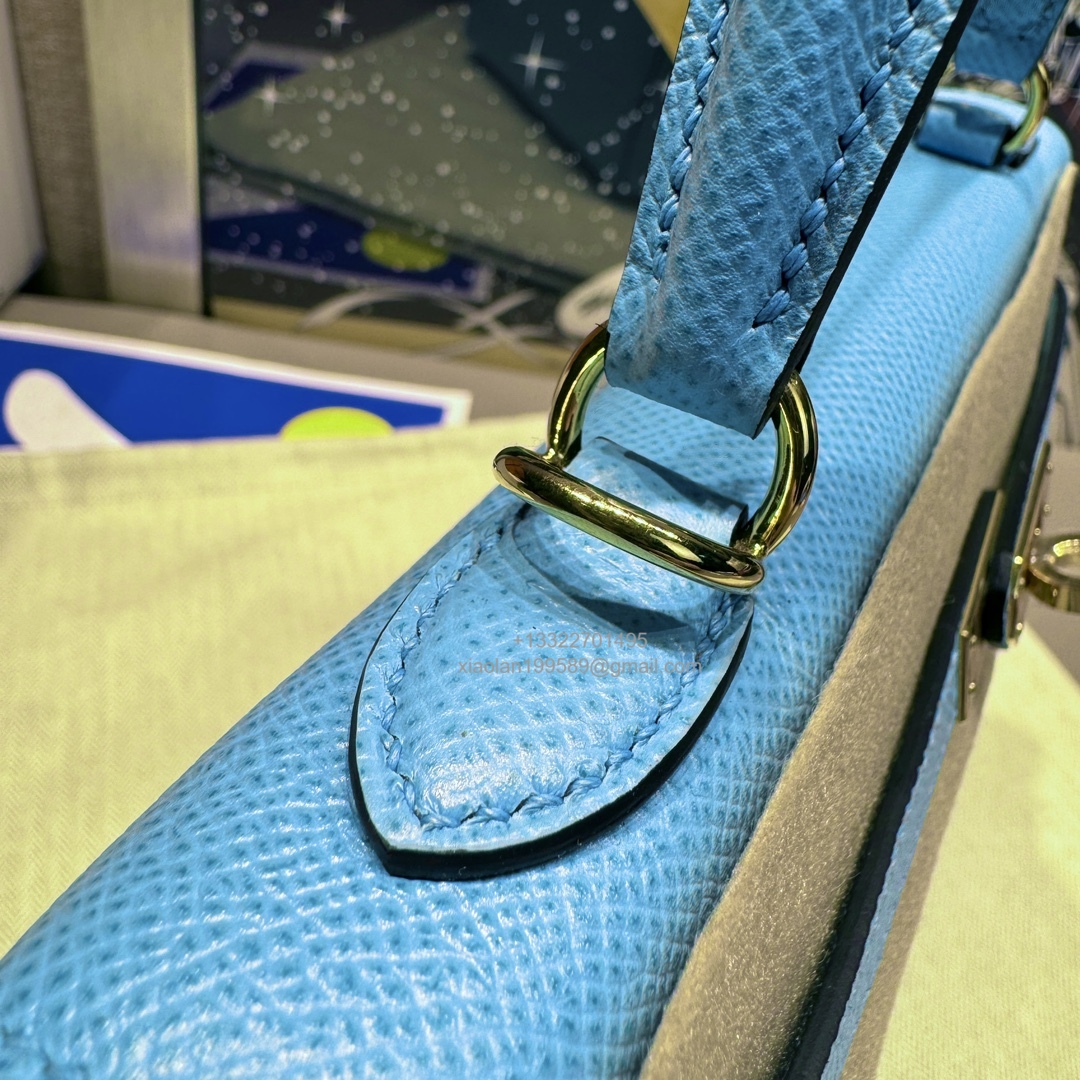 Hermès Kelly Handbag in Candy Blue Epsom Cowhide Leather, Purely Handcrafted, High-End Customization Edition