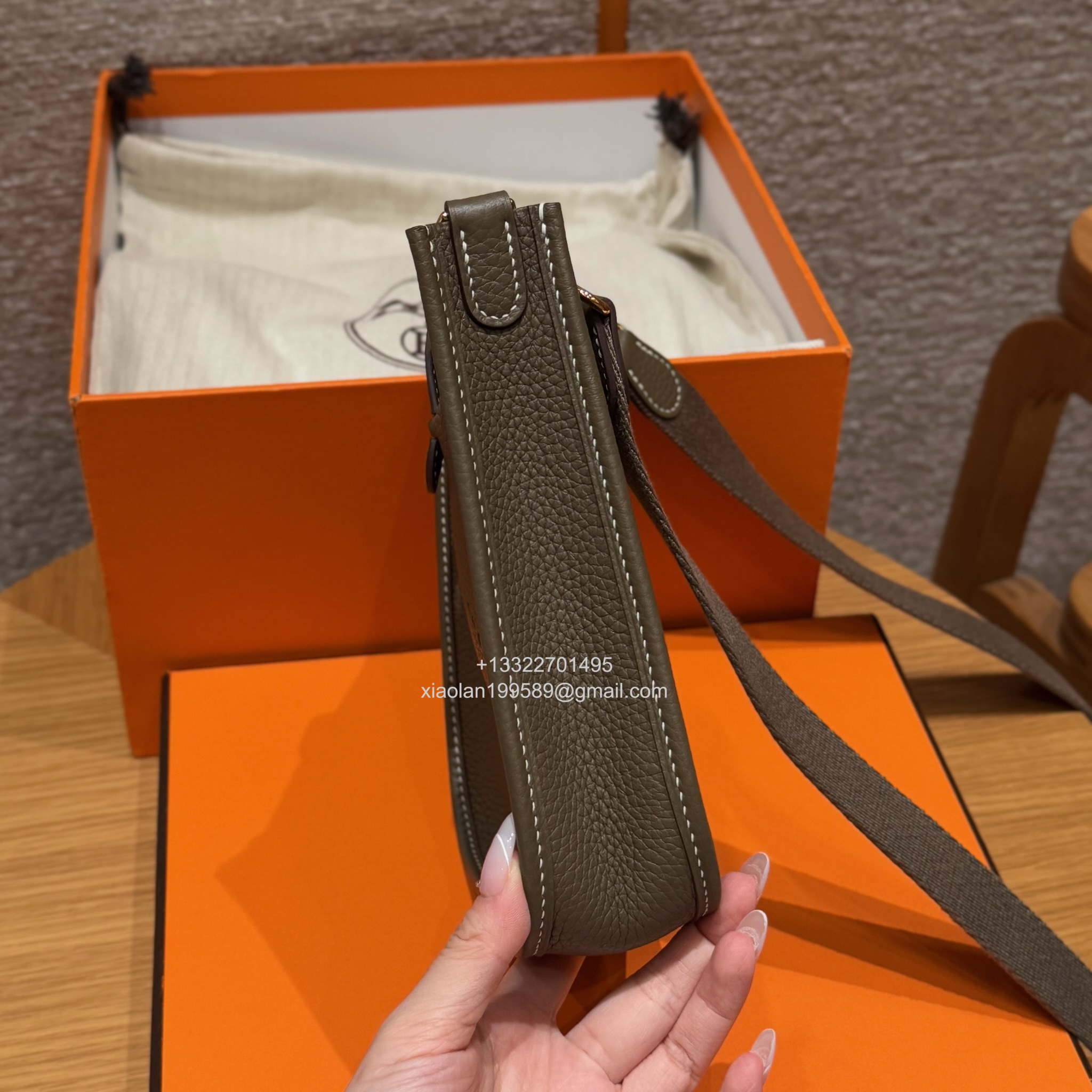 Hermès Evelyne mini Bag in Clemence Leather, Premium Handcrafted Customization-Elephant Grey