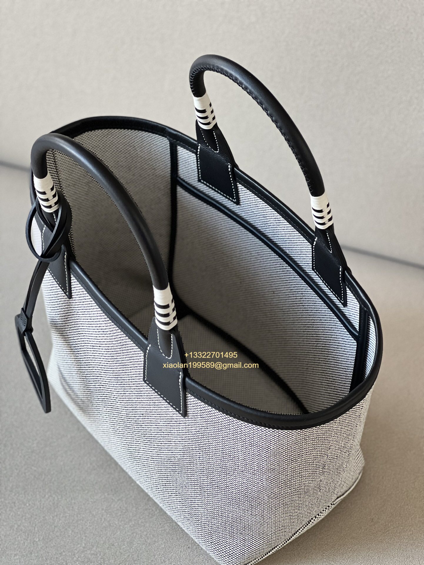 Hermès Steeple 25 Bag in H Canvas and Swift Calfskin – Light Beige / CK89 Black.