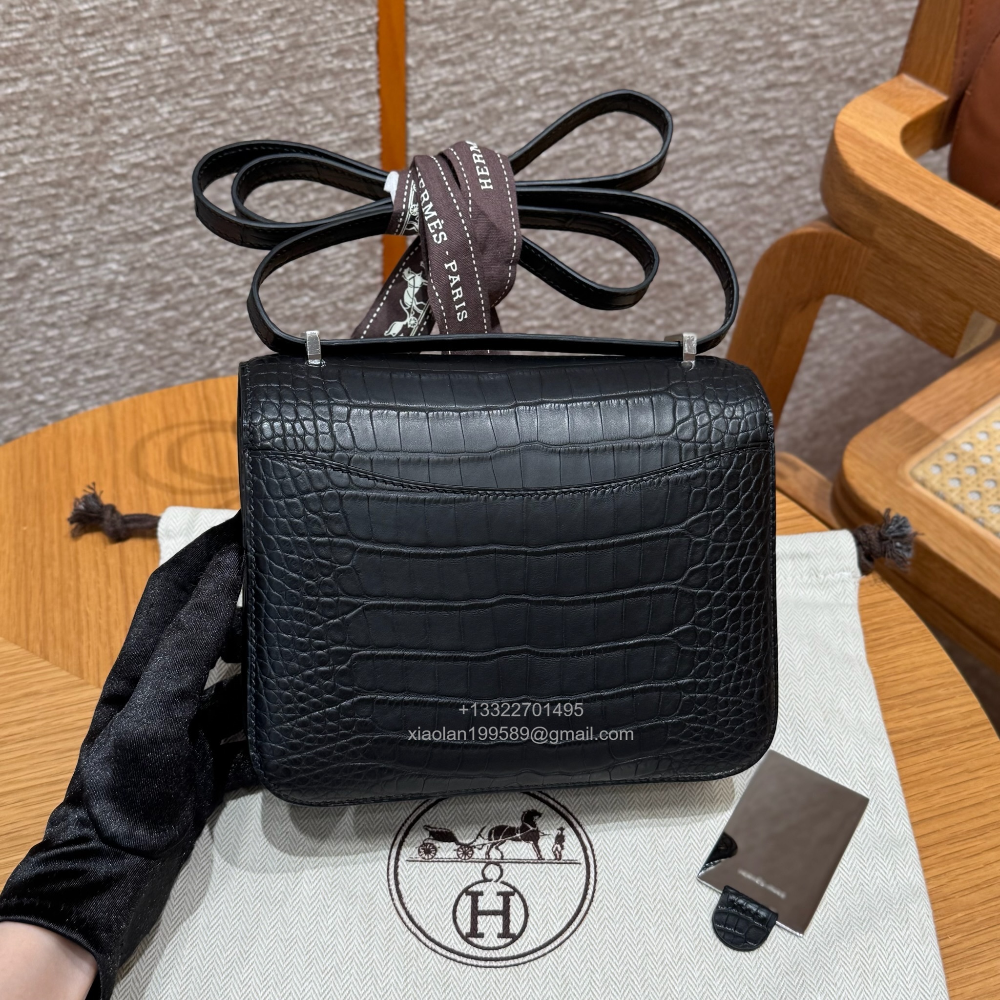 Hermès Constance 18/24cm in Crocodile Leather, Premium Handmade Customization-Black