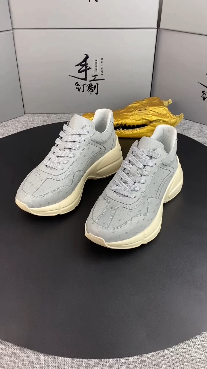 Handcrafted Luxury Private Customization High-Quality Ostrich Leather Sneakers